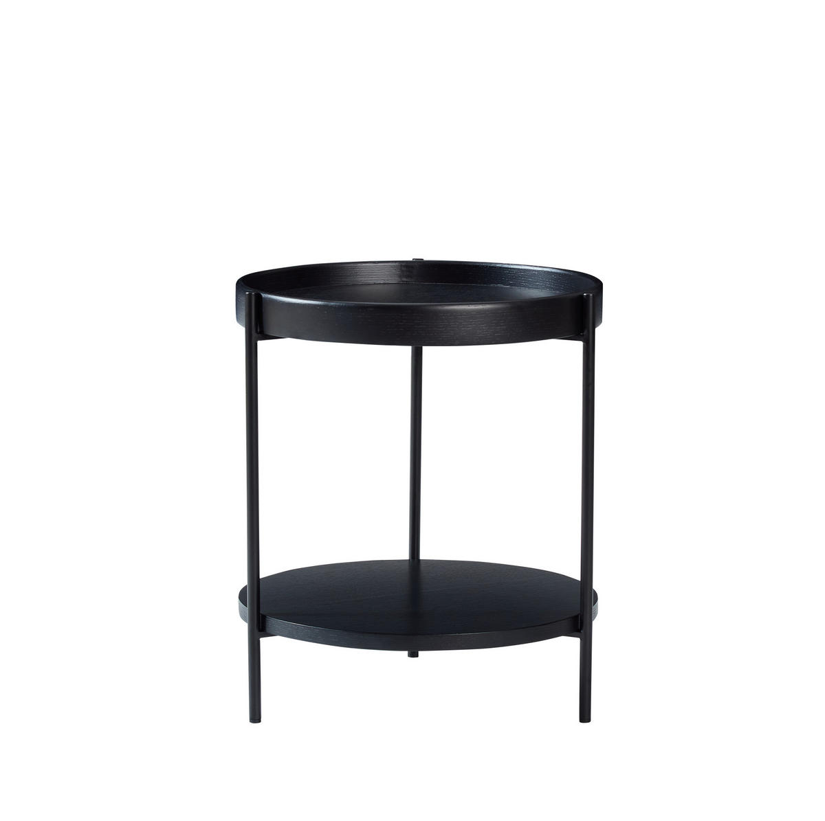 KLUBSKA miza iz lesa in MDF, Ø69/38 cm črna, okrogla z 2 policama - črna, leseni material (44/44/48cm) - BEAOK