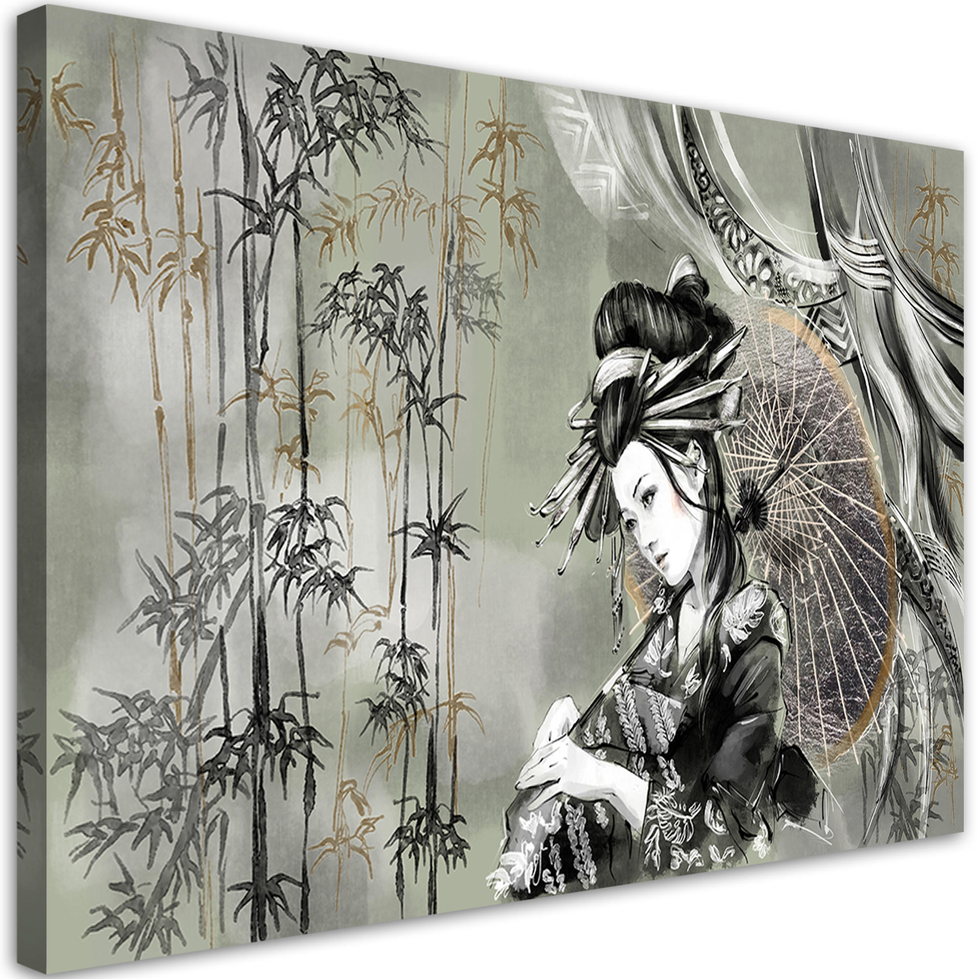 WANDBILD geisha und bambus - Braun, Textil (60/40cm) - Feeby