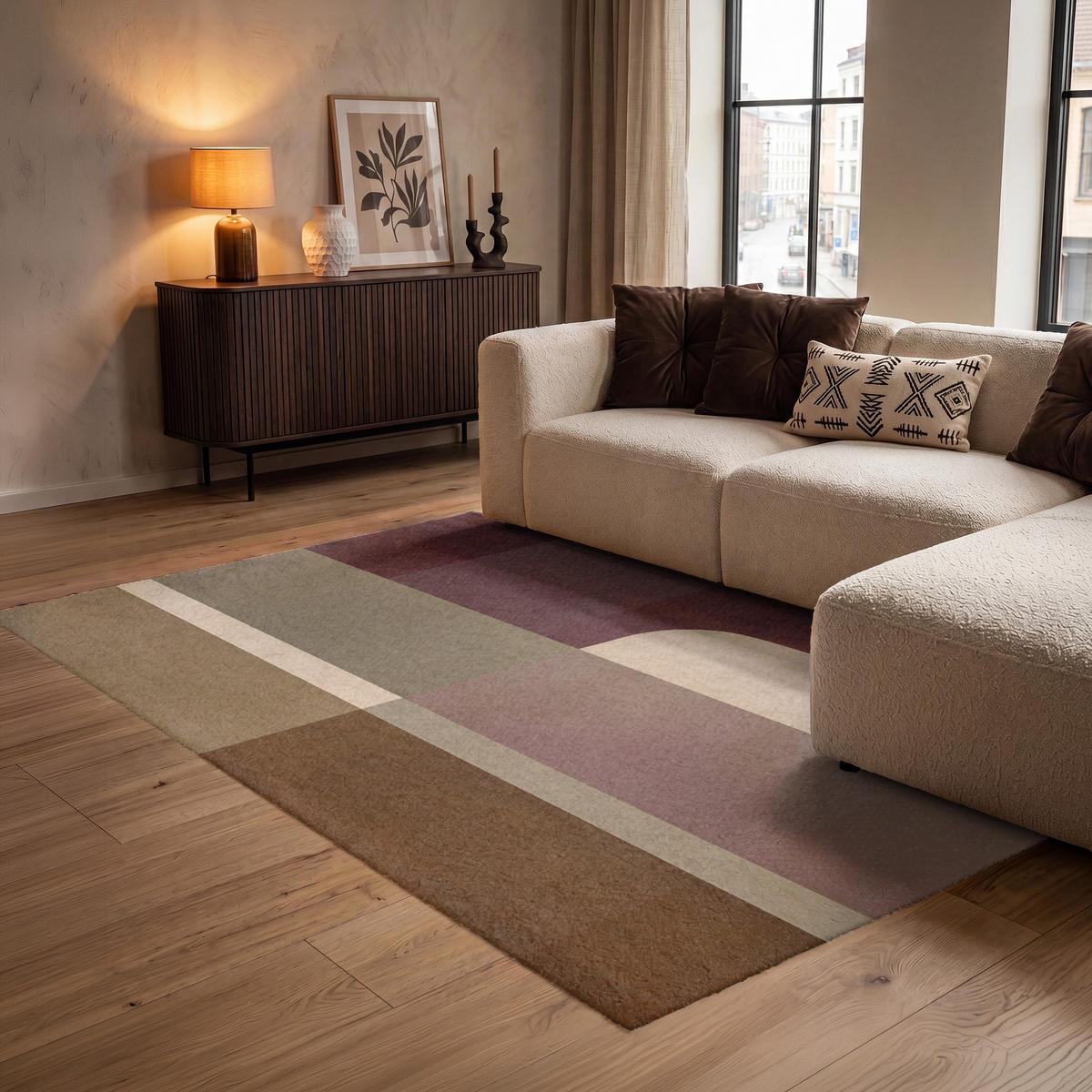 KOBERCE - Roviny - abstraktné - Bordeaux - línie - 140x200 cm - viacfarebná, textil/plast (140/0.4cm) - OnlyWow