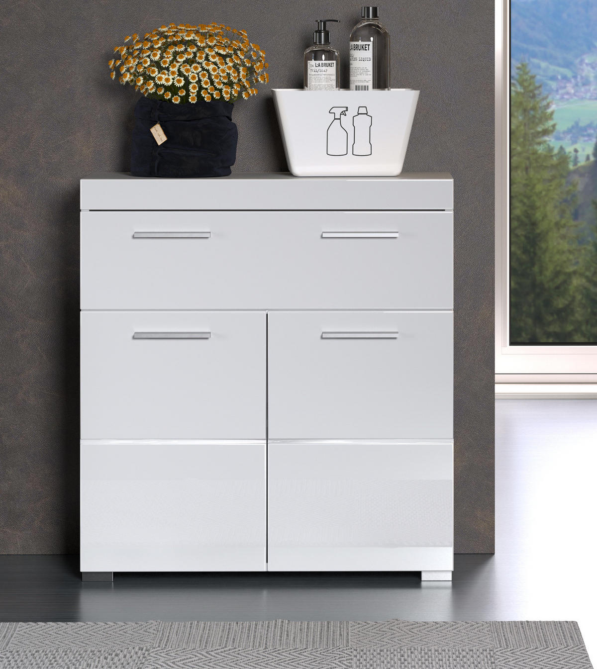 BADKOMMODE weiß Hochglanz 73 x 79 cm, Badezimmer Kommode 2-türig - Weiß, Holzwerkstoff/Kunststoff (31/79/73cm) - Top.Furn