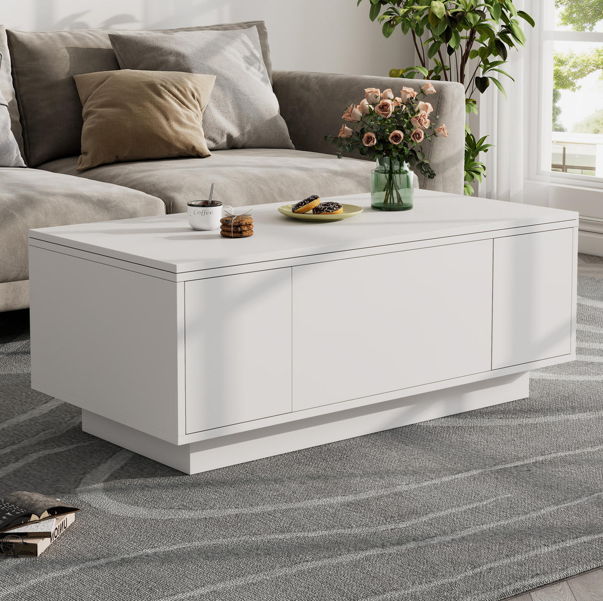 COUCHTISCH mit 2 Hebeplatten 100 x 50 x 43 cm Weiß - Weiß, Holzwerkstoff (100/50/55.5cm) - Meubliv