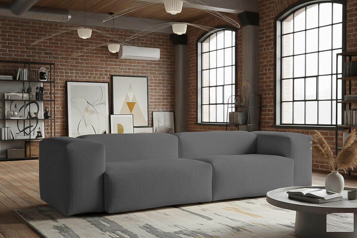 SOFA CELESTE Grau Cord - Schwarz/Grau, Kunststoff/Textil (302/72/114cm) - KAWOLA