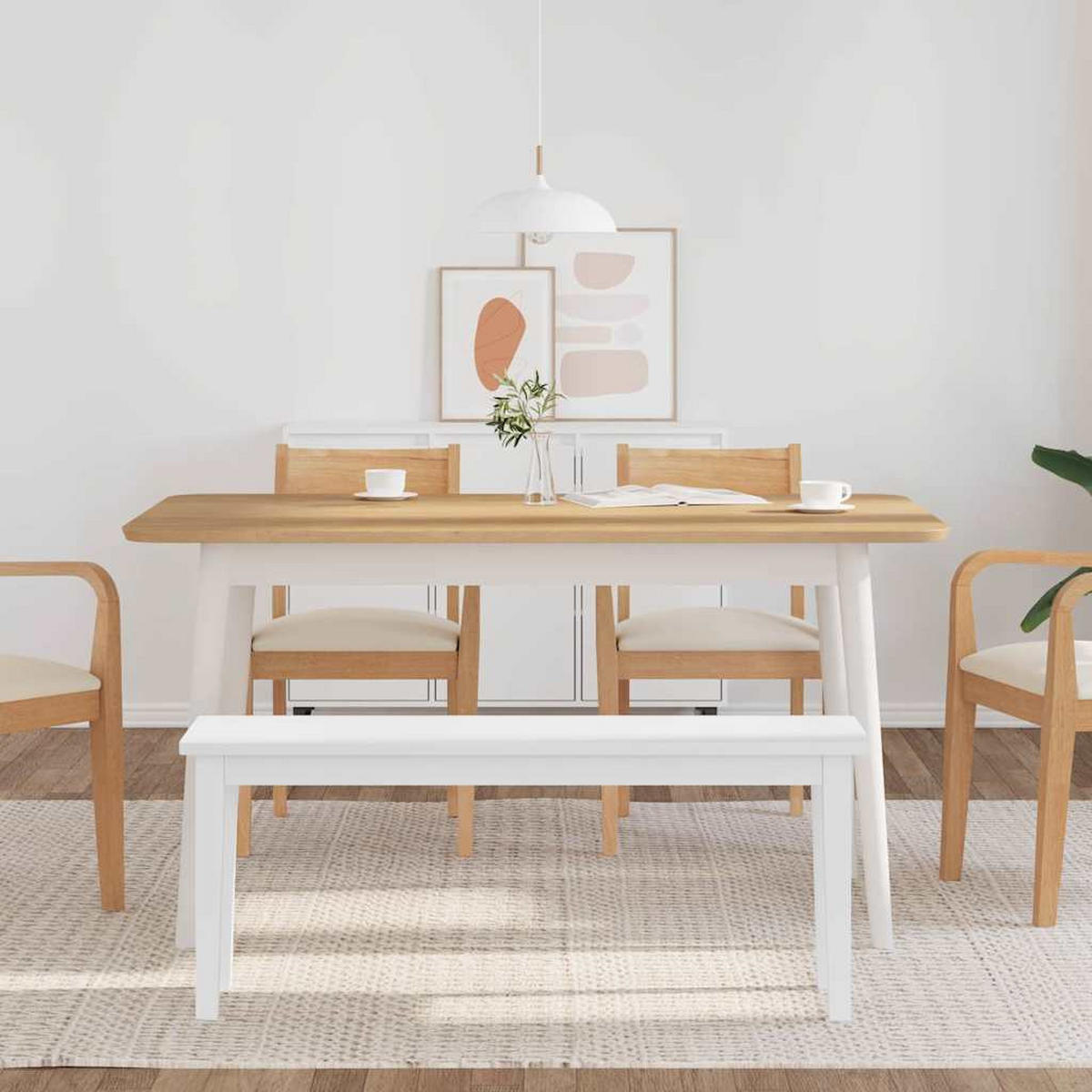 BANK 110 Cm Weiss Massivholz Gummibaum - Weiß, Holz (30/45/110cm) - vidaXL