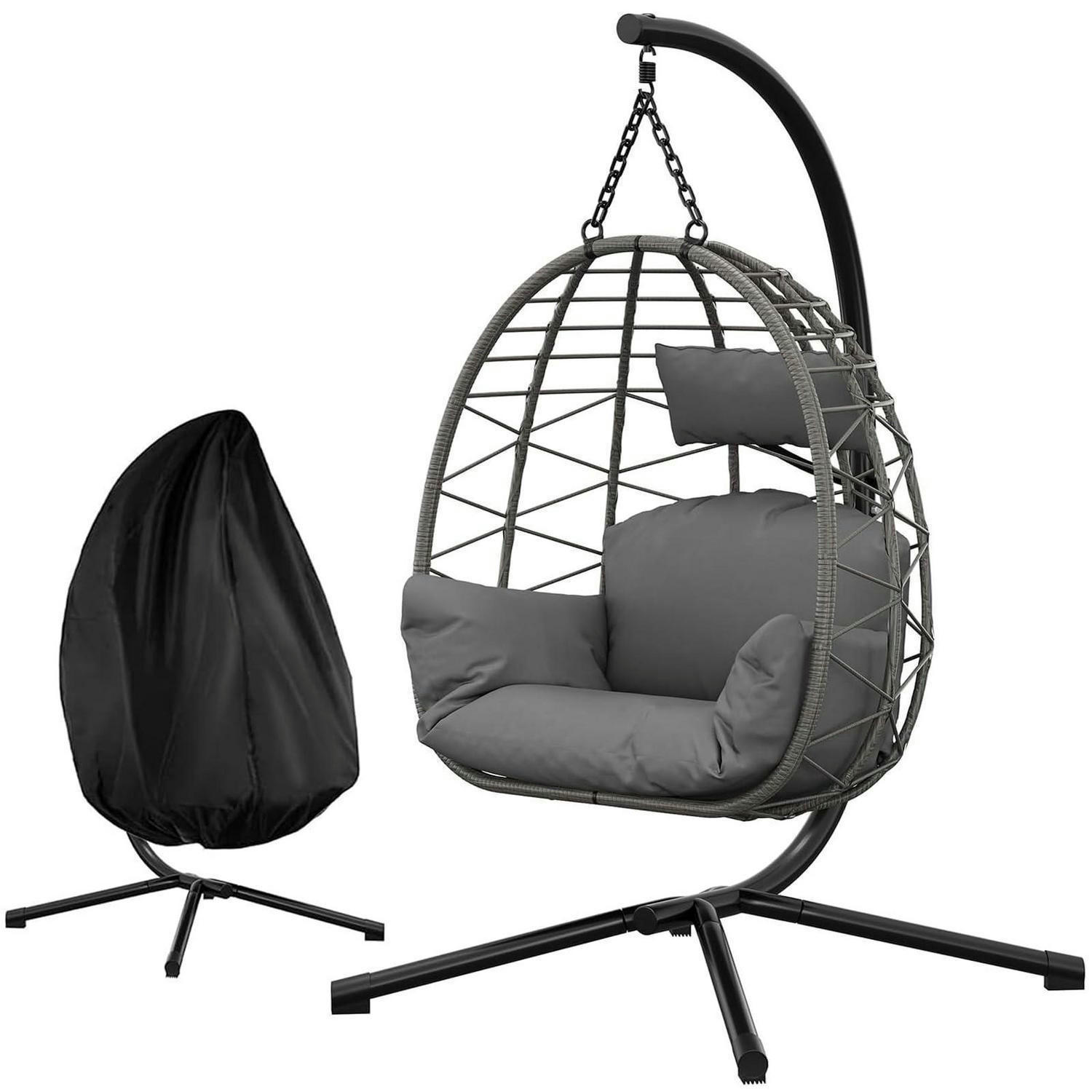 HÄNGESESSEL mit Gestell Outdoor Grau bis 150 kg - Grau, Naturmaterialien (106/196/105cm)