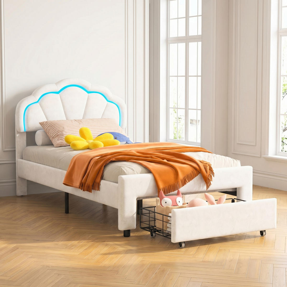 KINDERBETT 90/200 cm weiß mit LED und Schublade - Weiß, Holz - SHOPENTRA
