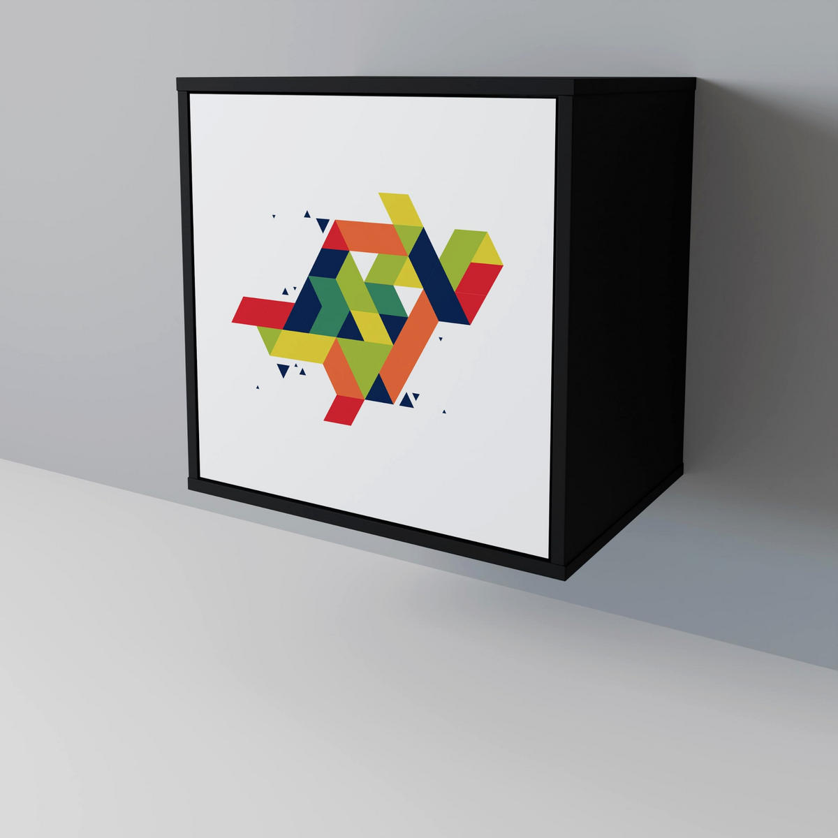 SIDEBOARD FUTURE SIGN, Schwarz, 57,5x42x75,5 cm, Goldfarbene Metallfüße - Goldfarben/Multicolor, Holzwerkstoff/Metall (57.5/75.5/42cm) - SpaceRebels