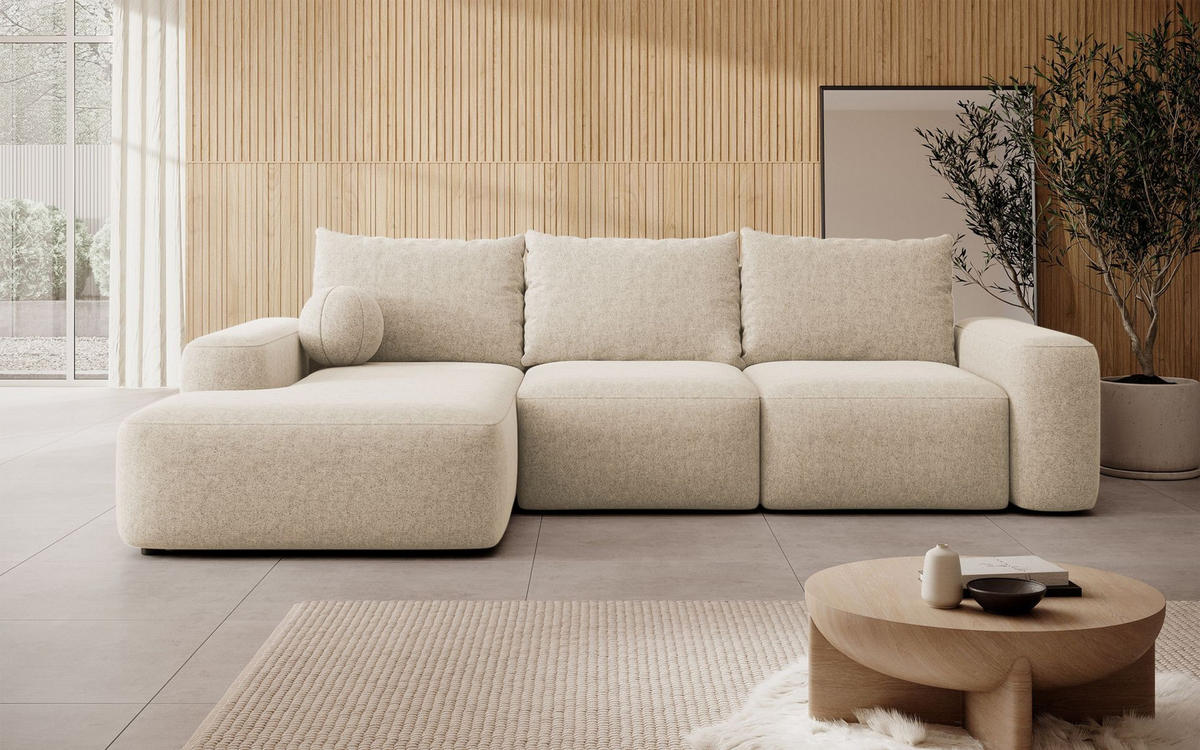 ECKSOFA Carnos mit Ballkissen, Beige Chenille, linksseitig - Beige/Schwarz, Kunststoff/Textil (264/162cm) - Selsey