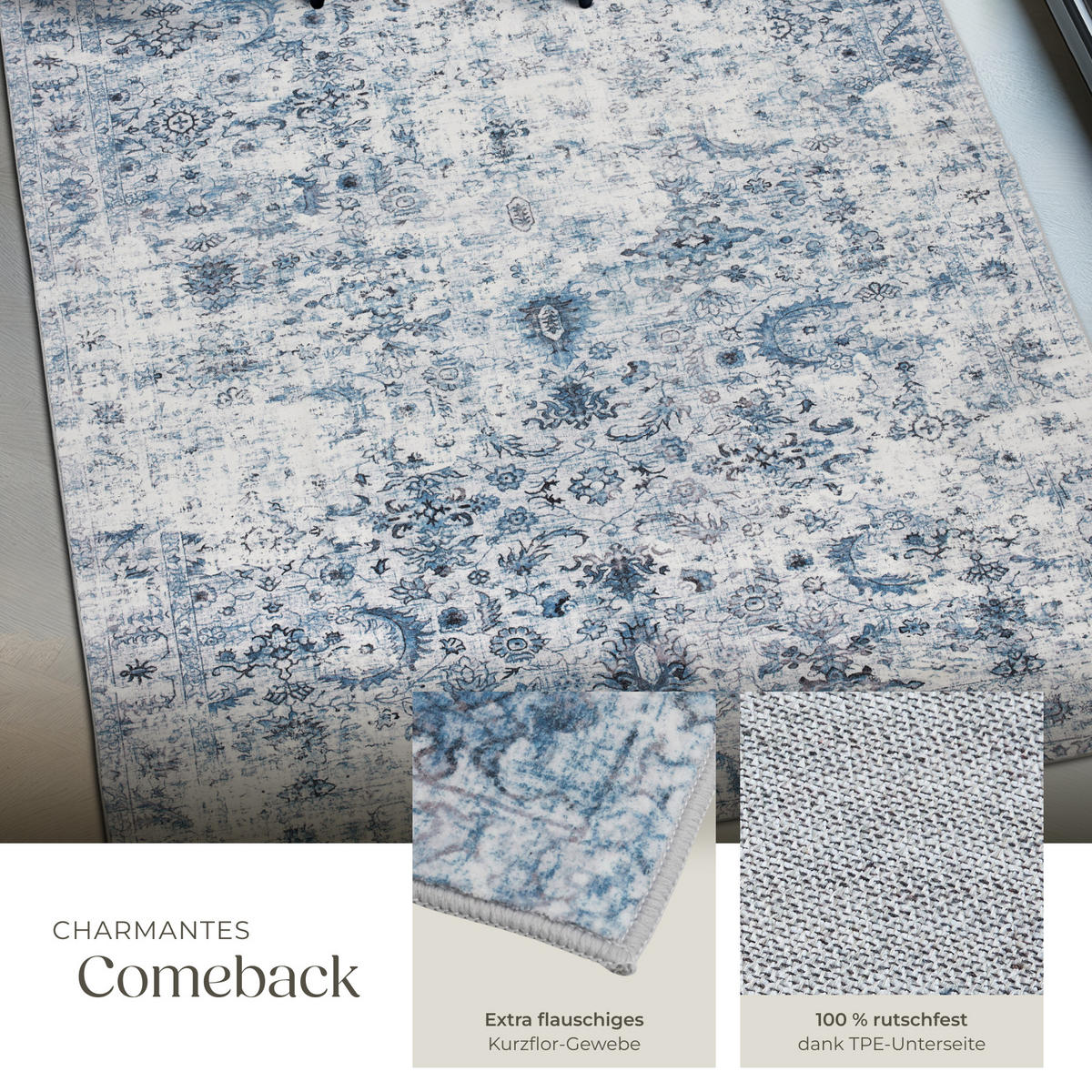 TEPPICH Vintage Design Amara,rutschfeste Unterseite,blau - Blau, Kunststoff (200/274cm) - tectake