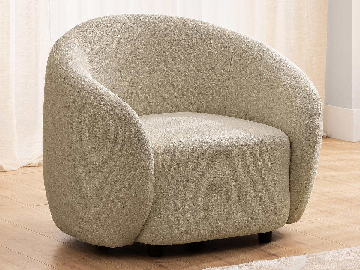SITZGARNITUR 2+1 Roundi Beige Bouclé - Beige/Schwarz, Holz/Kunststoff (150/76/80cm) - S-Style Möbel