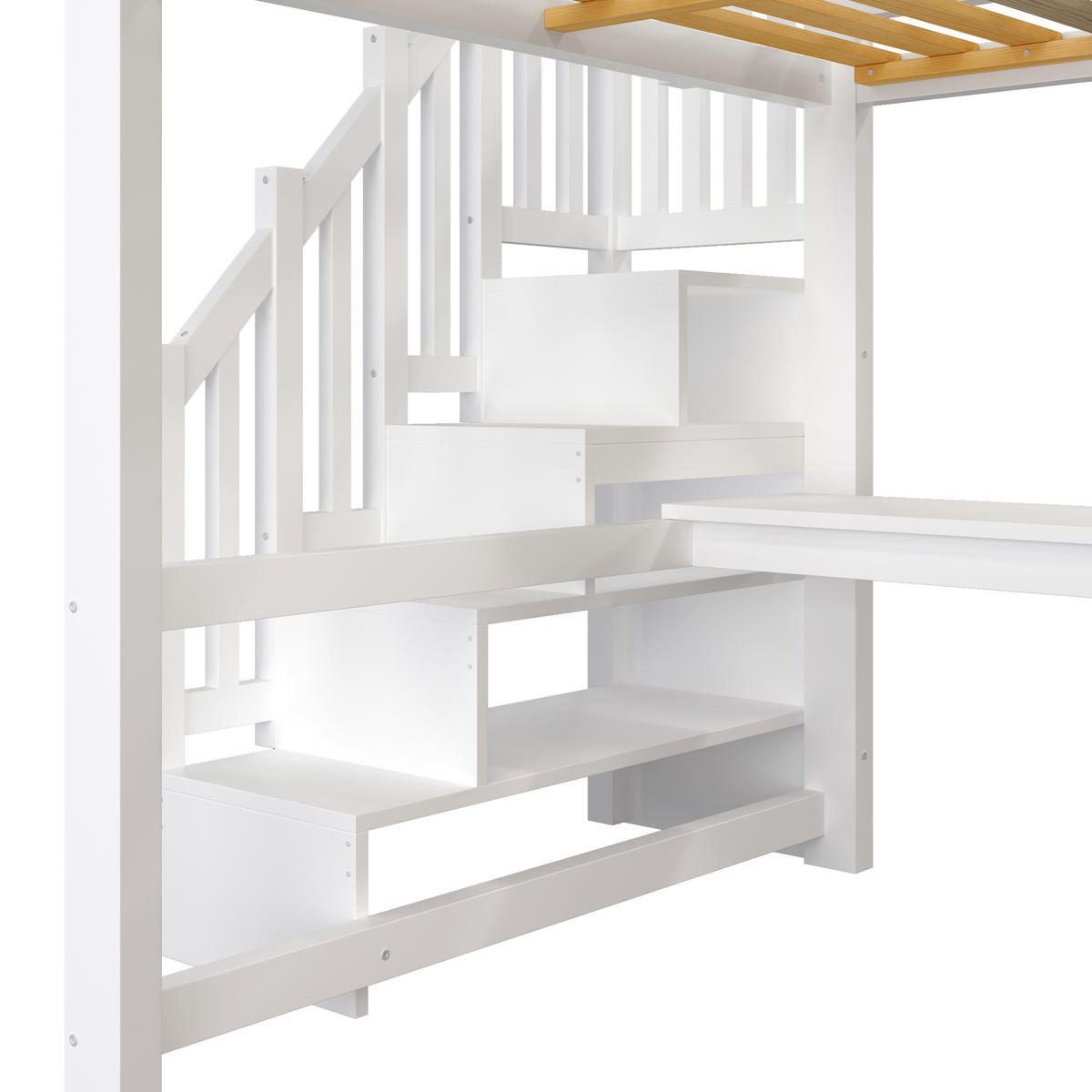 HOCHBETT 140/200 cm DE-03374, mit Schreibtisch, Kleiderschrank, Stauraumtreppe und LED, in Weiß - Weiß, Holz/Holzwerkstoff (140/200cm) - ComfortXL