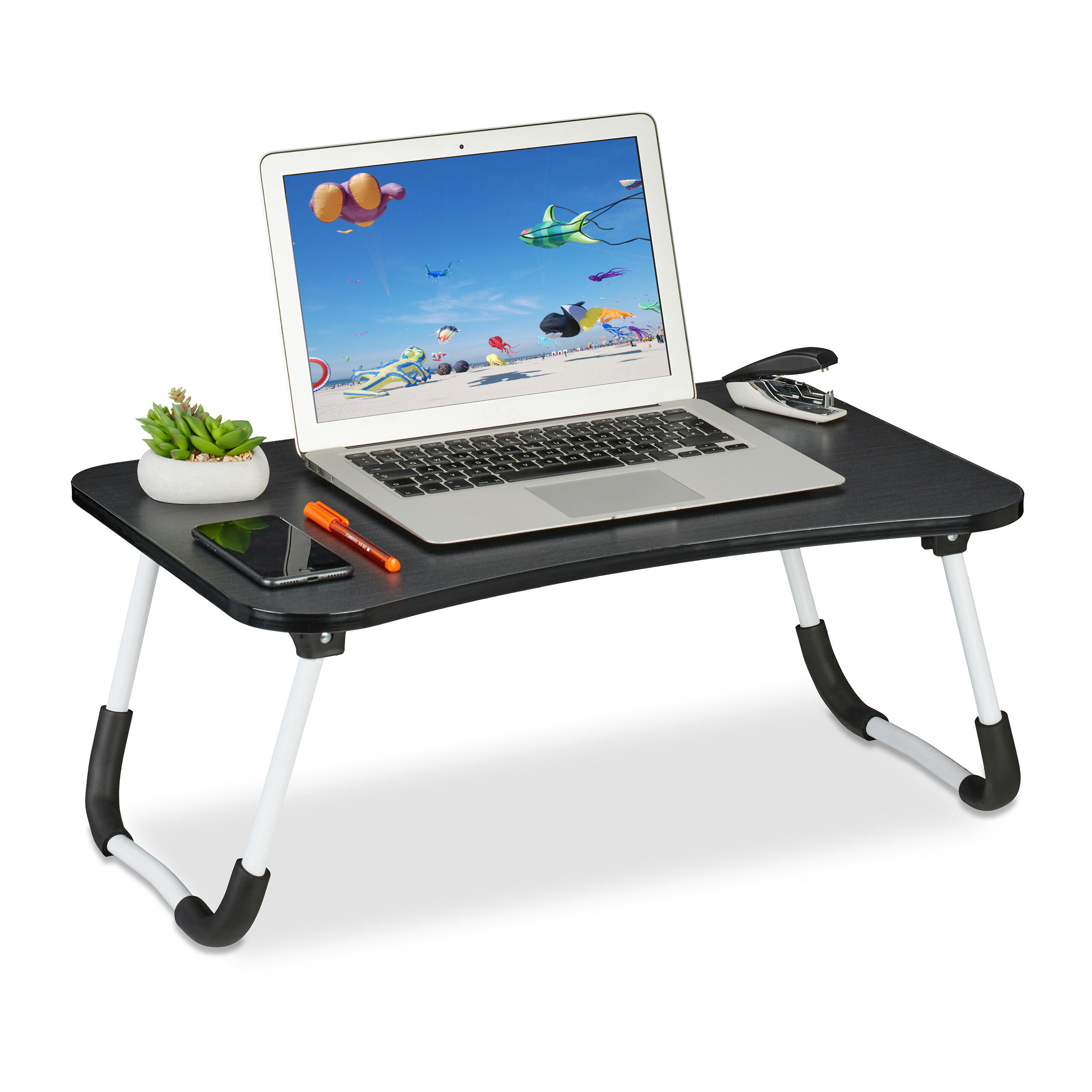 LAPTOPTISCH Schwarz klappbar 63x40 cm - Schwarz, Holzwerkstoff/Kunststoff (40/63/26cm) - Relaxdays