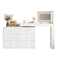 SCHMINKTISCH in Weiß Drehbarer Frisiertisch mit LED Beleuchtung Frisiertisch Bürotisch für Schlafzimmer,B105/T40/H80cm - Weiß, Holzwerkstoff/Metall (153/80/40cm) - STILVORA