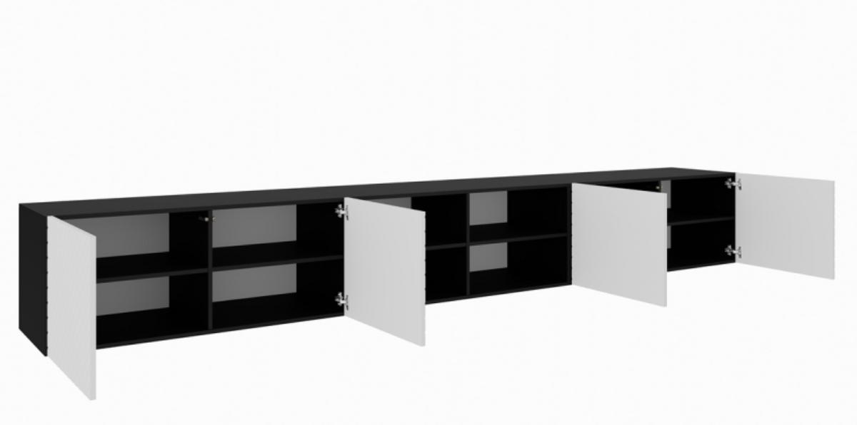 TV-SCHRANK Weiß Schwarz Nikol Gefräste Fronten Regale 300 cm - Schwarz/Weiß, Holzwerkstoff (300/41/40cm) - Sepro Meble