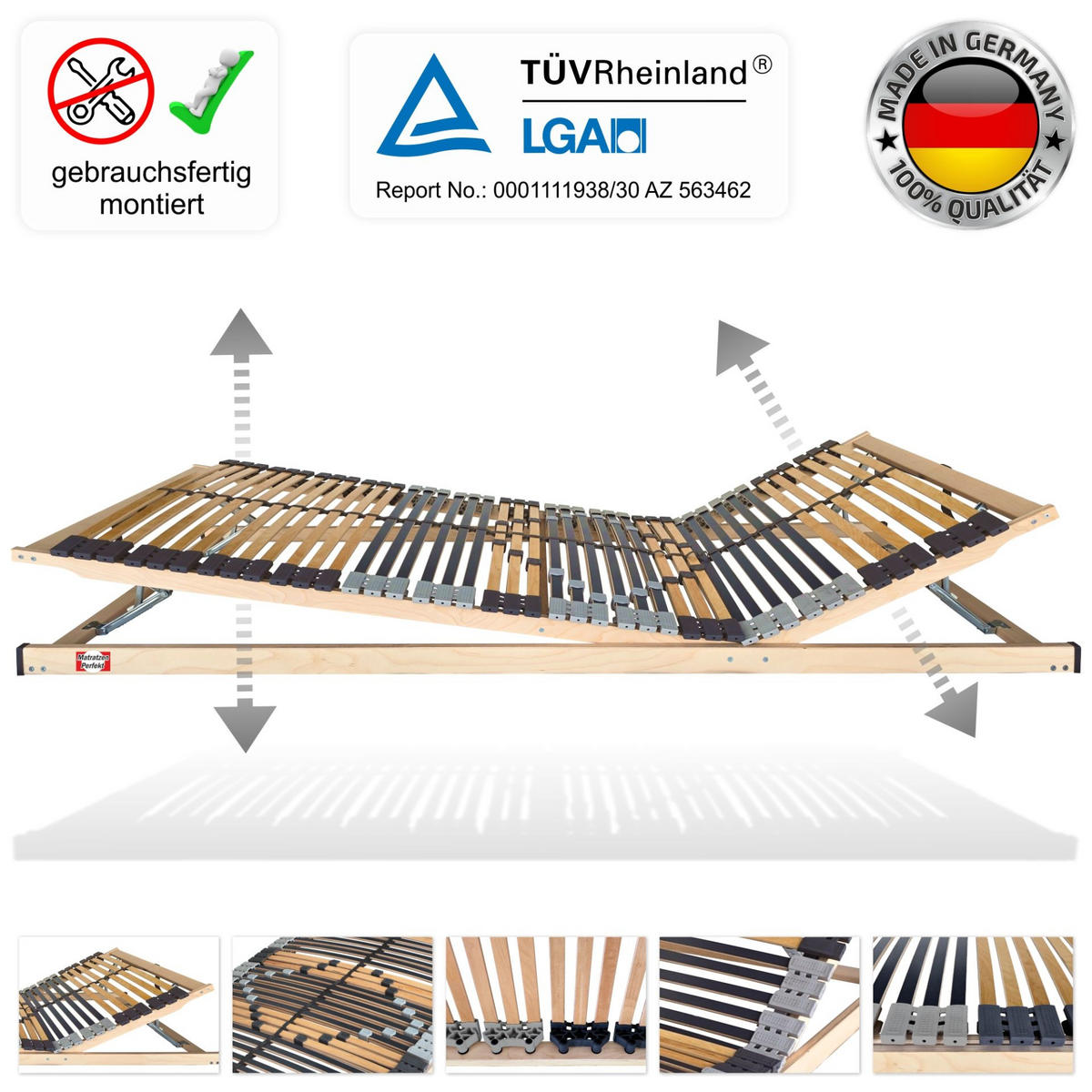 LATTENROST 42 Leisten 70x200cm 8,5 cm Hoch Verstellbar 7 Zonen bis 200 kg - Buchefarben/Naturfarben, Holz (70/200cm) - Matratzen Perfekt