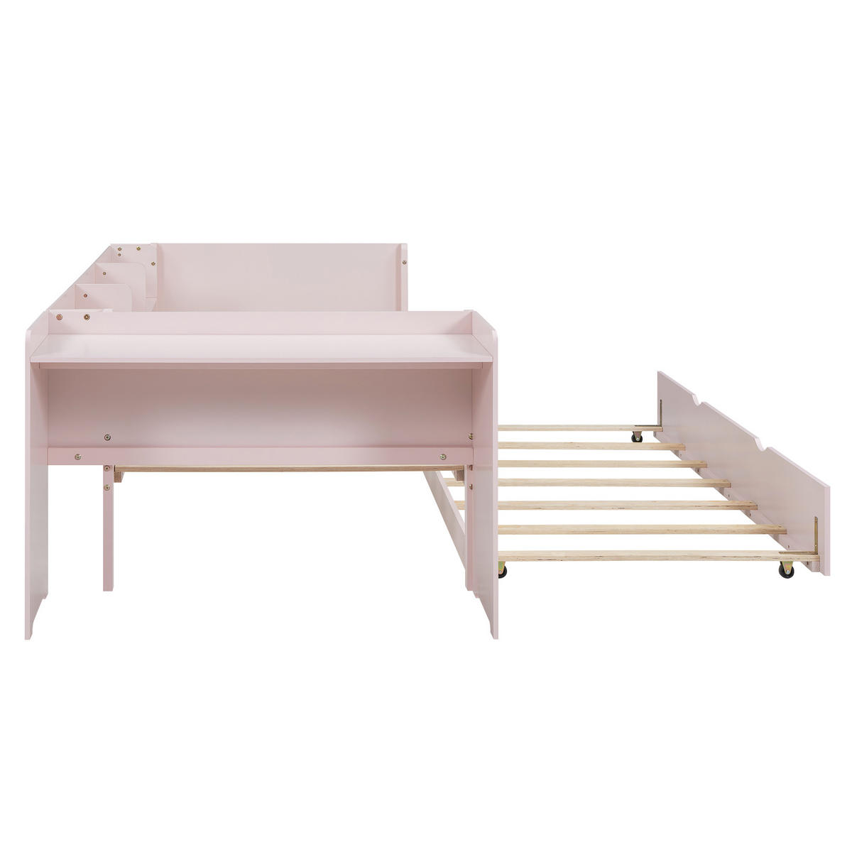 FLACHBETT 90x200cm Rosa mit Ausziehbett Schreibtisch 3 Regale - Pink, Holz (90/200cm) - FLIEKS