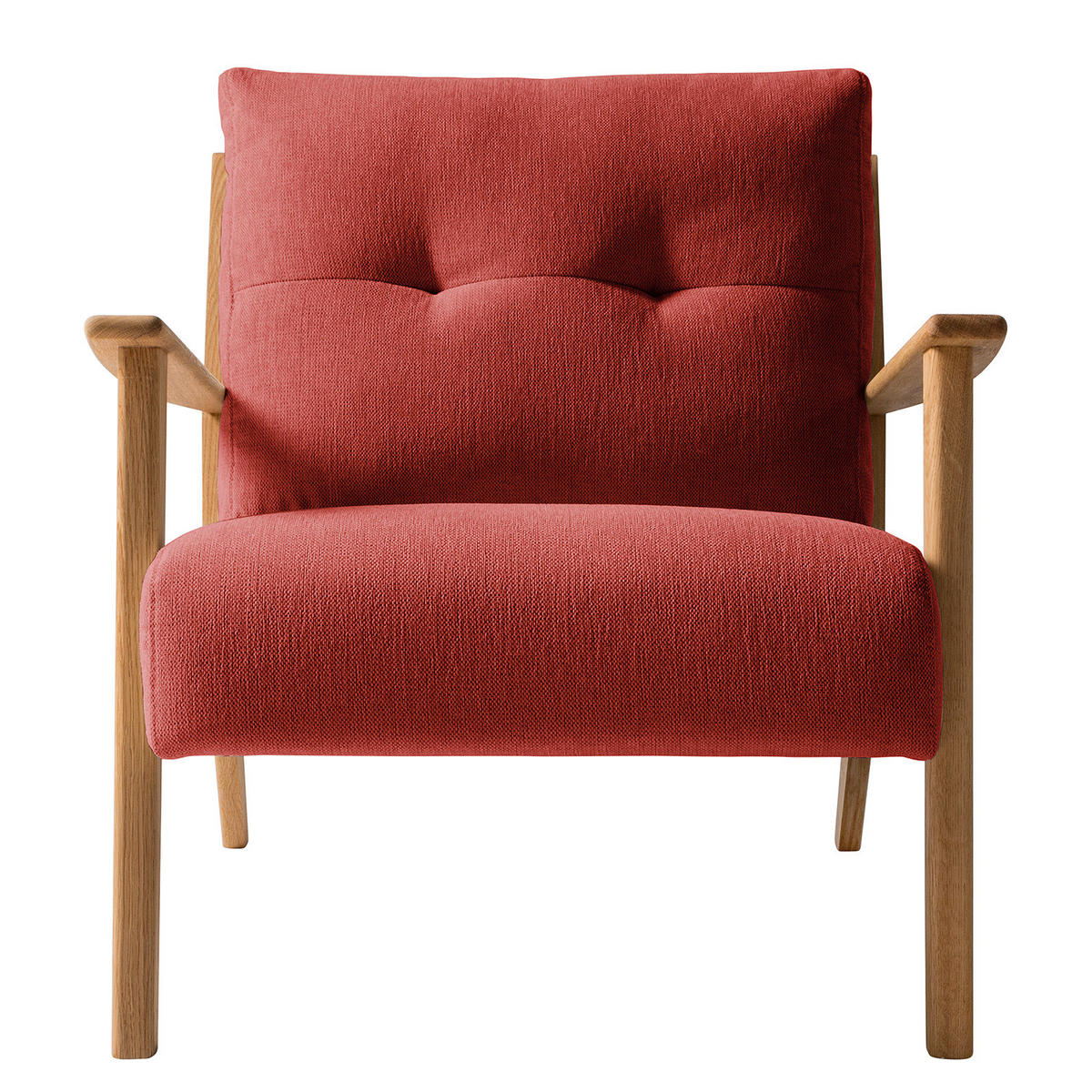 SESSEL - Eichefarben/Rot, Eichenholz/Textil (83/80/75cm) - home24