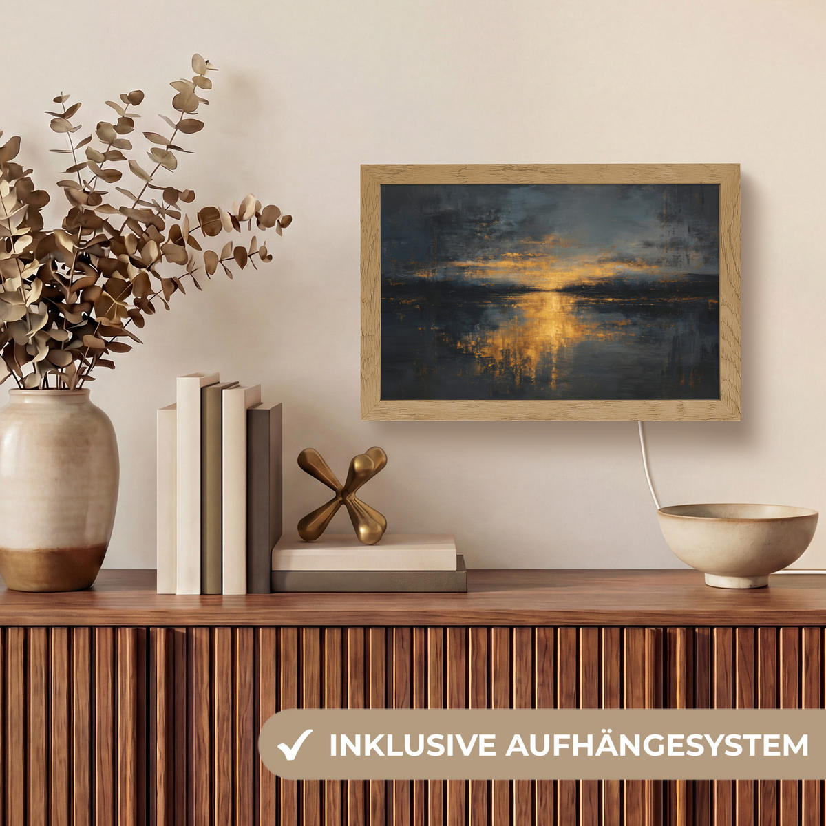 TISCHLEUCHTE Goldene Reflexion auf dem Wasser 30x20 cm - Beere, Holzwerkstoff (8/30/20cm) - OnlyWow