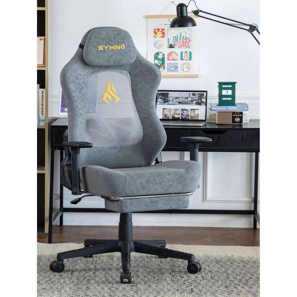 GAMING Stuhl mit atmungsaktiver Rückenlehne und 3D-Lendenwirbelstütze Grau - Grau, Kunststoff (54/135/58cm)