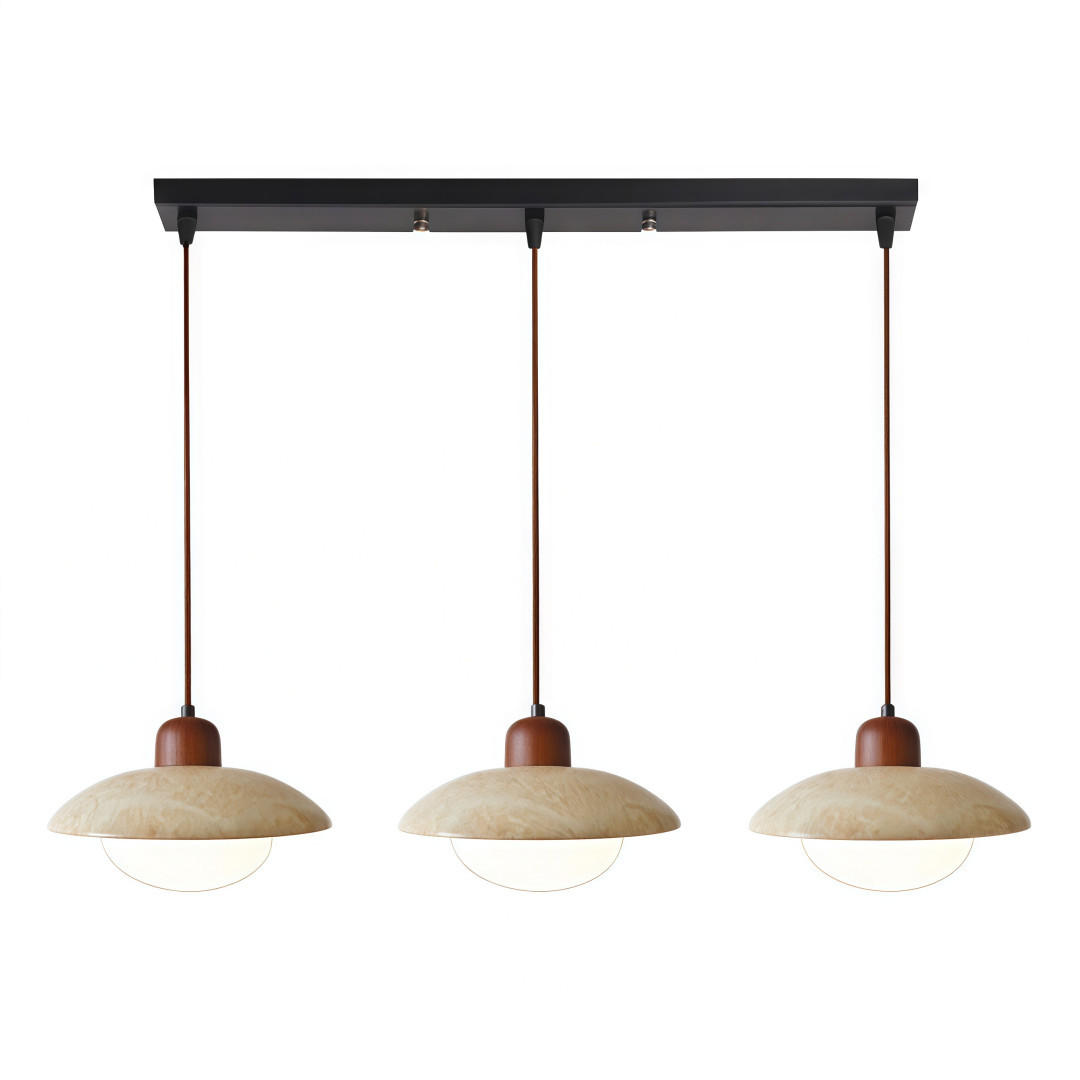 PENDELLEUCHTE Gelber Travertin & Holz, 3 Lichter 25CM - Gelb, Naturmaterialien (200/80/30cm) - Weltevree