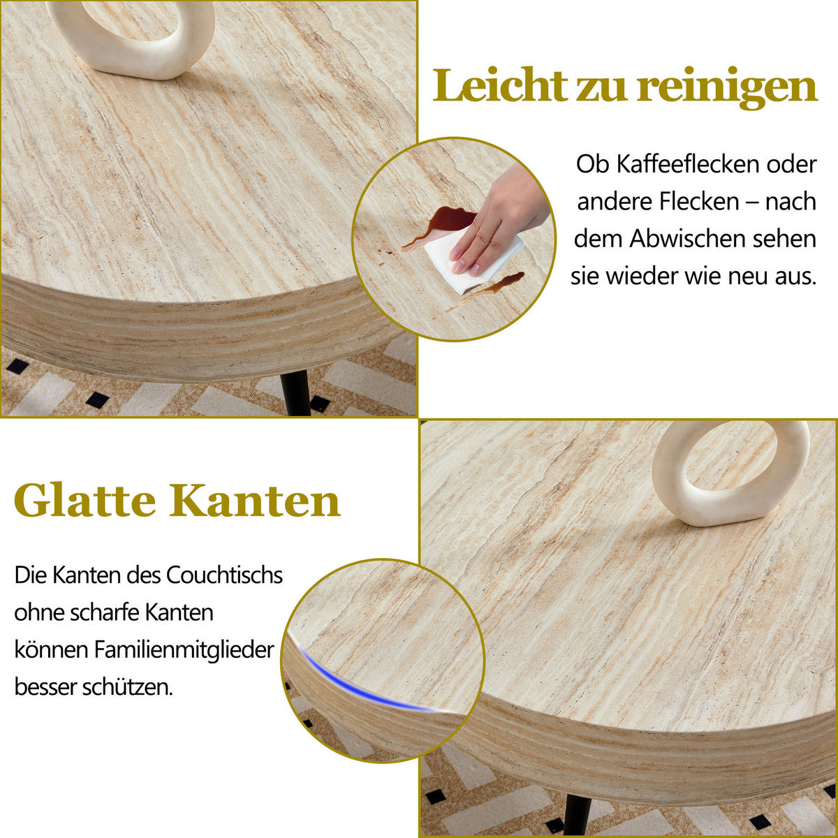 RUNDER COUCHTISCH Travertin-Optik - Naturfarben, Metall (70/70/35.5cm)