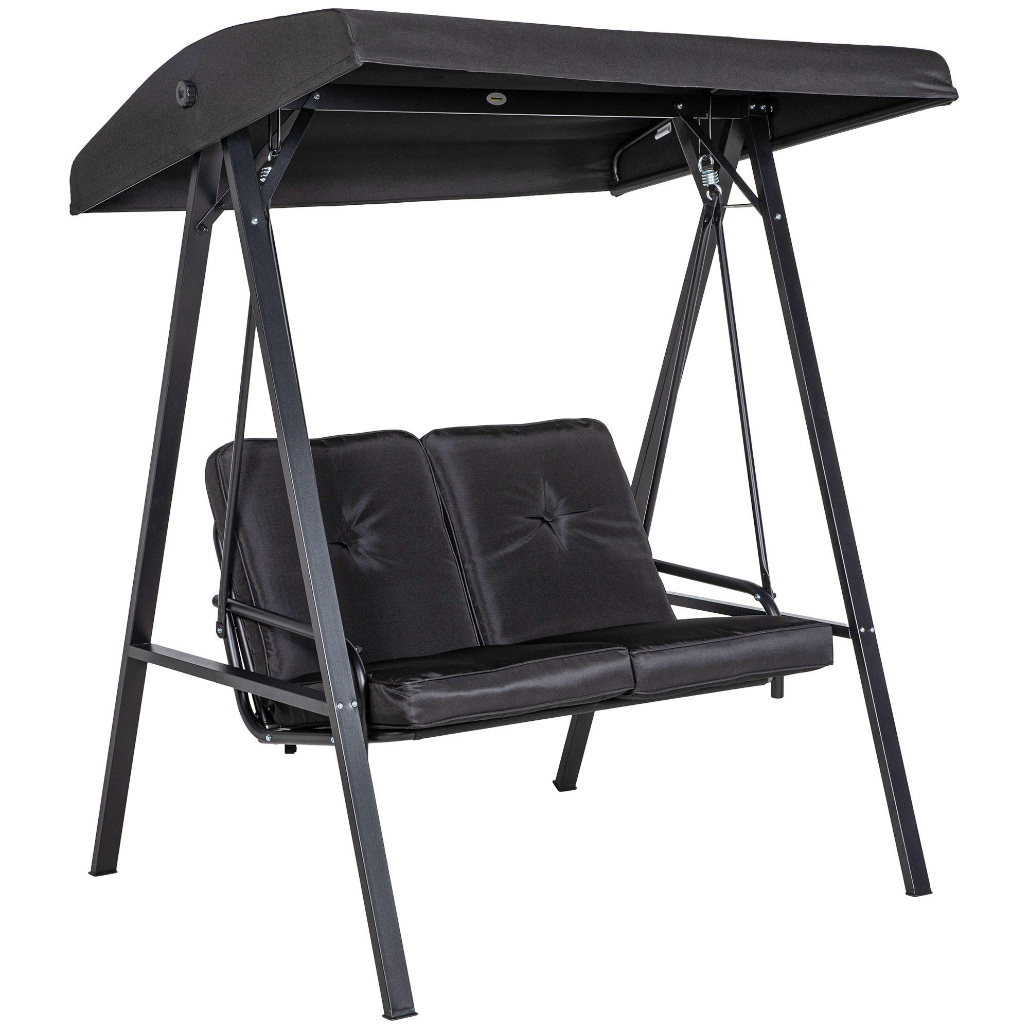 HOLLYWOODSCHAUKEL 2-Sitzer mit Verstellbarem Dach - Schwarz, Metall (116/172/145cm) - Outsunny