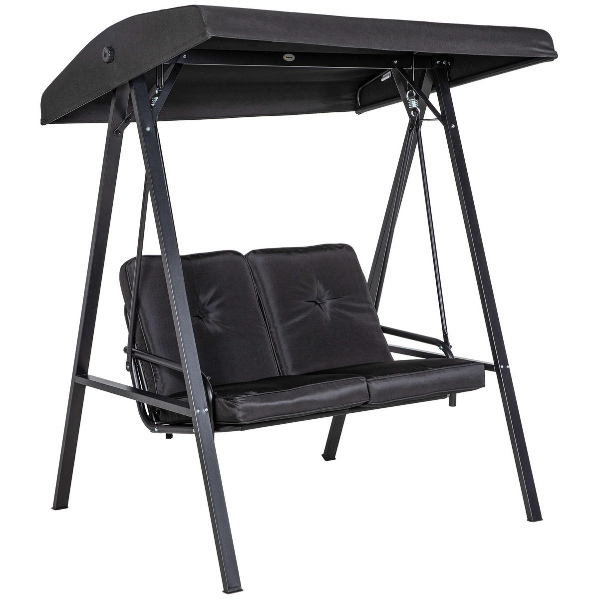 HOLLYWOODSCHAUKEL 2-Sitzer mit Verstellbarem Dach - Schwarz, Metall (116/172/145cm) - Outsunny