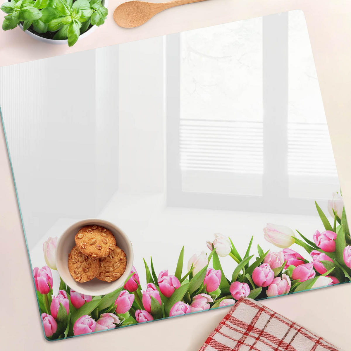 GLASPLATTE 60x52 cm Rosa Tulpen - Pink, Glas (60/0.4/52cm) - TULUP