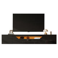 LOWBOARD 180/37/36 cm in Schwarz/Natur mit LED-Beleuchtung und Hochglanzfront - Schwarz, Holzwerkstoff (180/36/37cm) - Flora Grace
