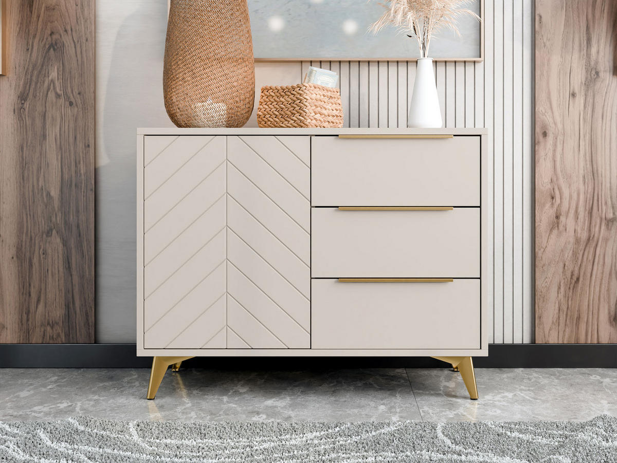KOMMODE Xylix 100 1D3SZ - Kaschmir/Beige, Holzwerkstoff/Metall (104/80/40cm) - MIRJAN24