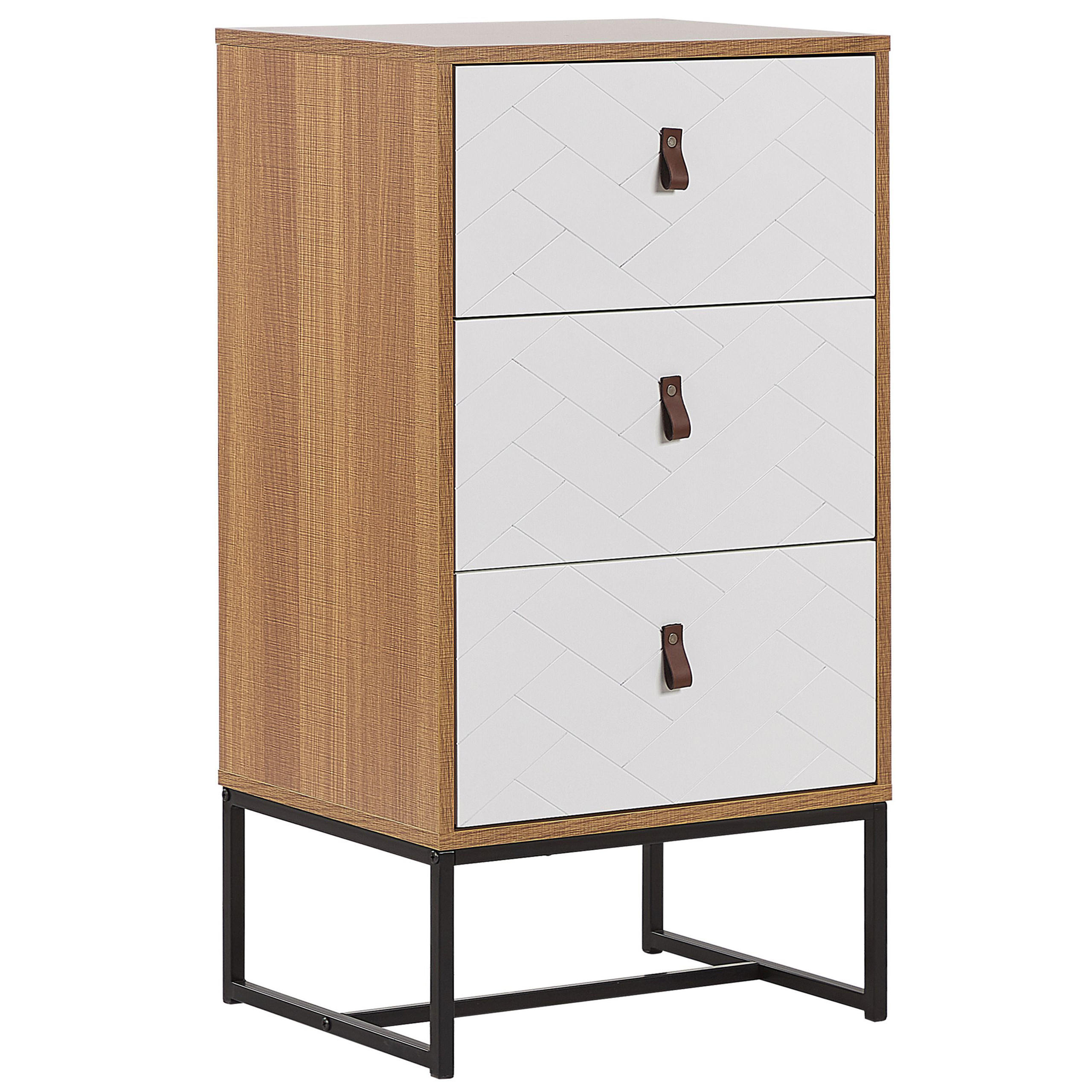 KOMODA s 3 predali svetel les/bela Nueva - svetlo rjava/črna, leseni material (49/91/38cm) - Beliani