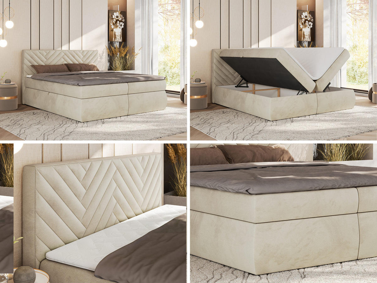 BOXBETT AVERTA 140/200 - Beige Velvet - H4 - Beige, Textil (140/200cm) - MKS