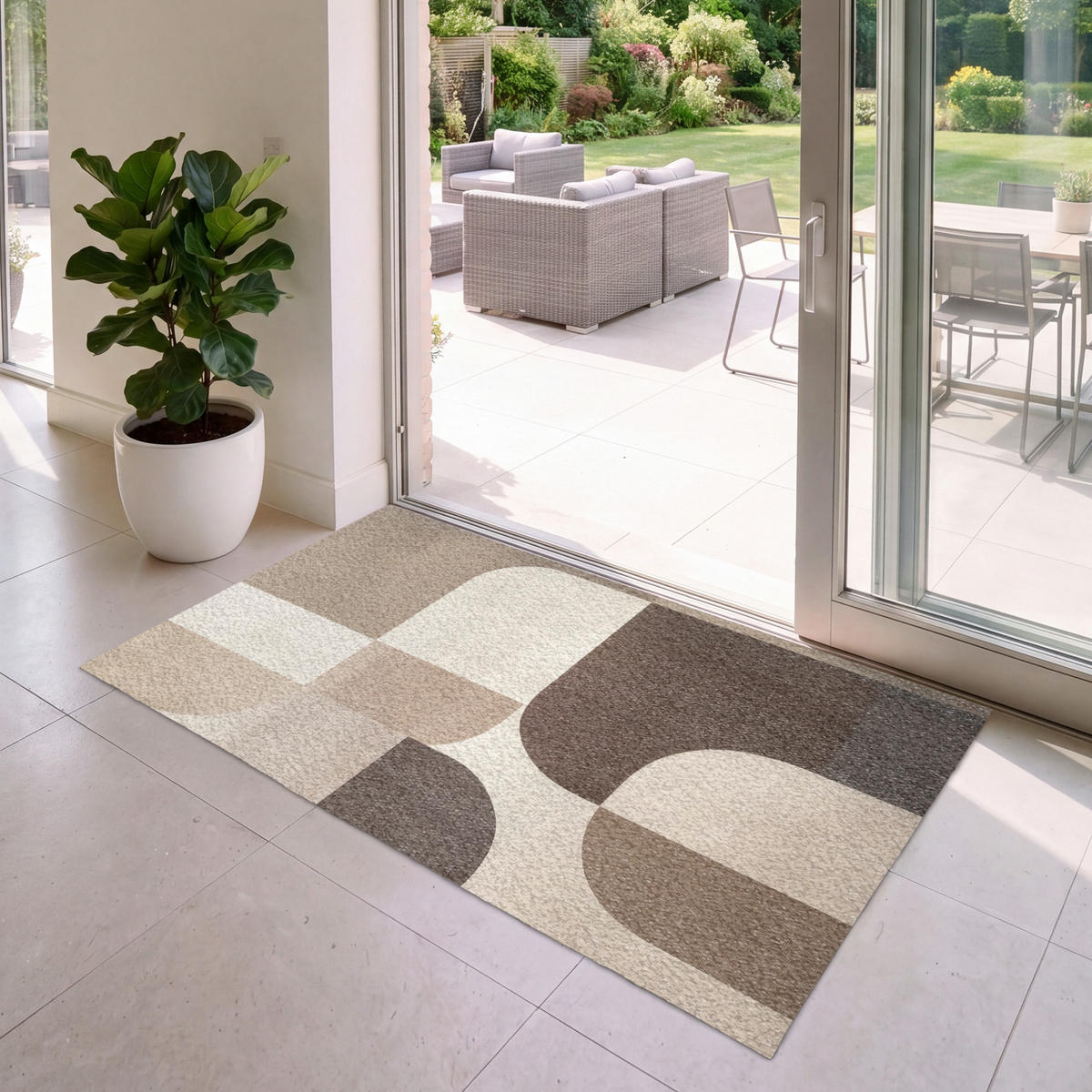 FUSSMATTE Geometrisch - Gewebte Struktur - Modern Fußabtreter 150x90 cm - Beige, Kunststoff (150/90cm) - MuchoWow