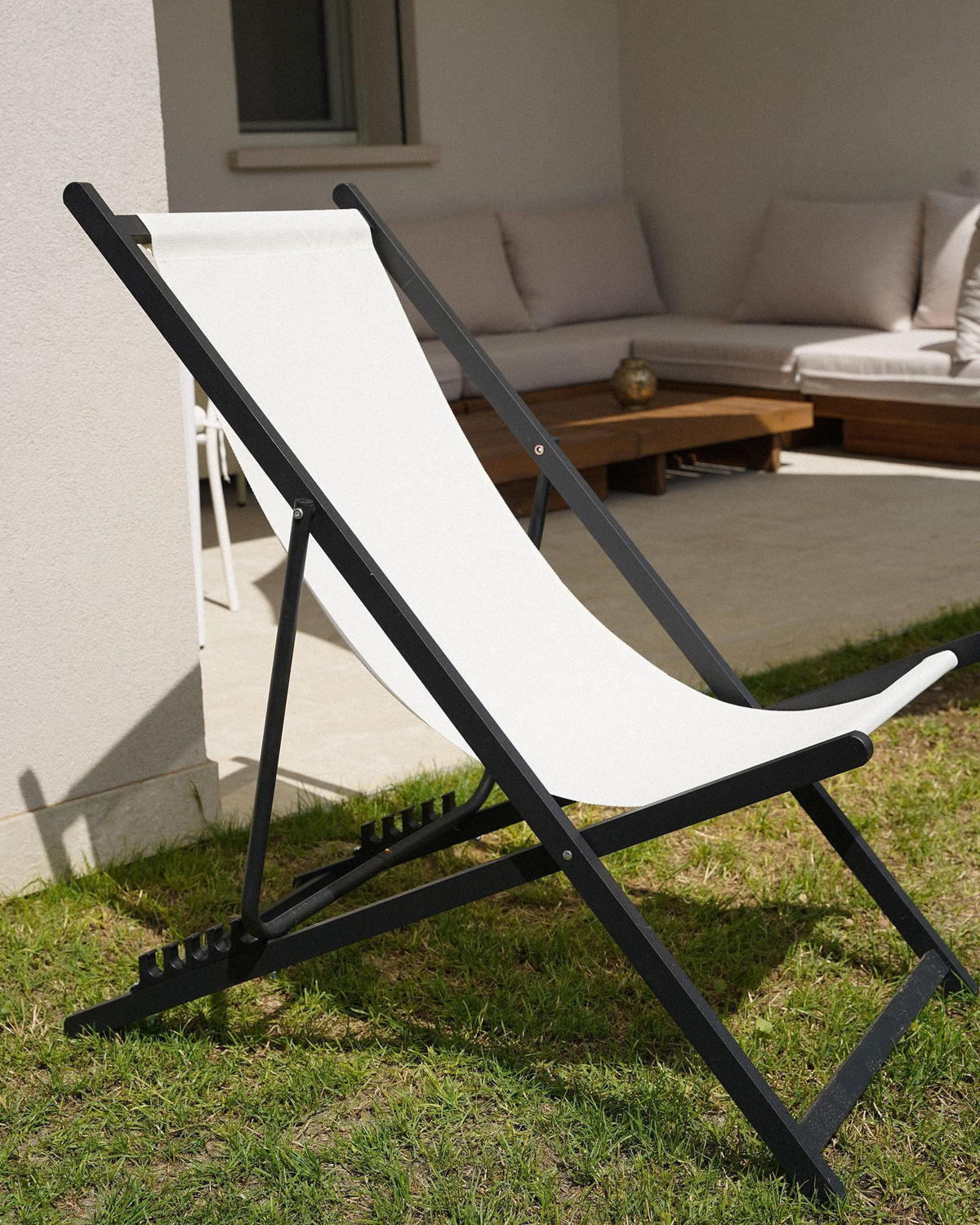 SCAUN DE GRĂDINĂ bej Locri II - bej/negru, metal (60/79/95cm) - Beliani