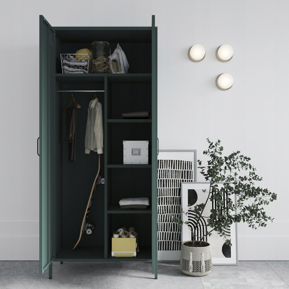 KLEIDERSCHRANK FLAVIO - Dunkelgrün, Metall (80/185/45cm) - Jan Nowak