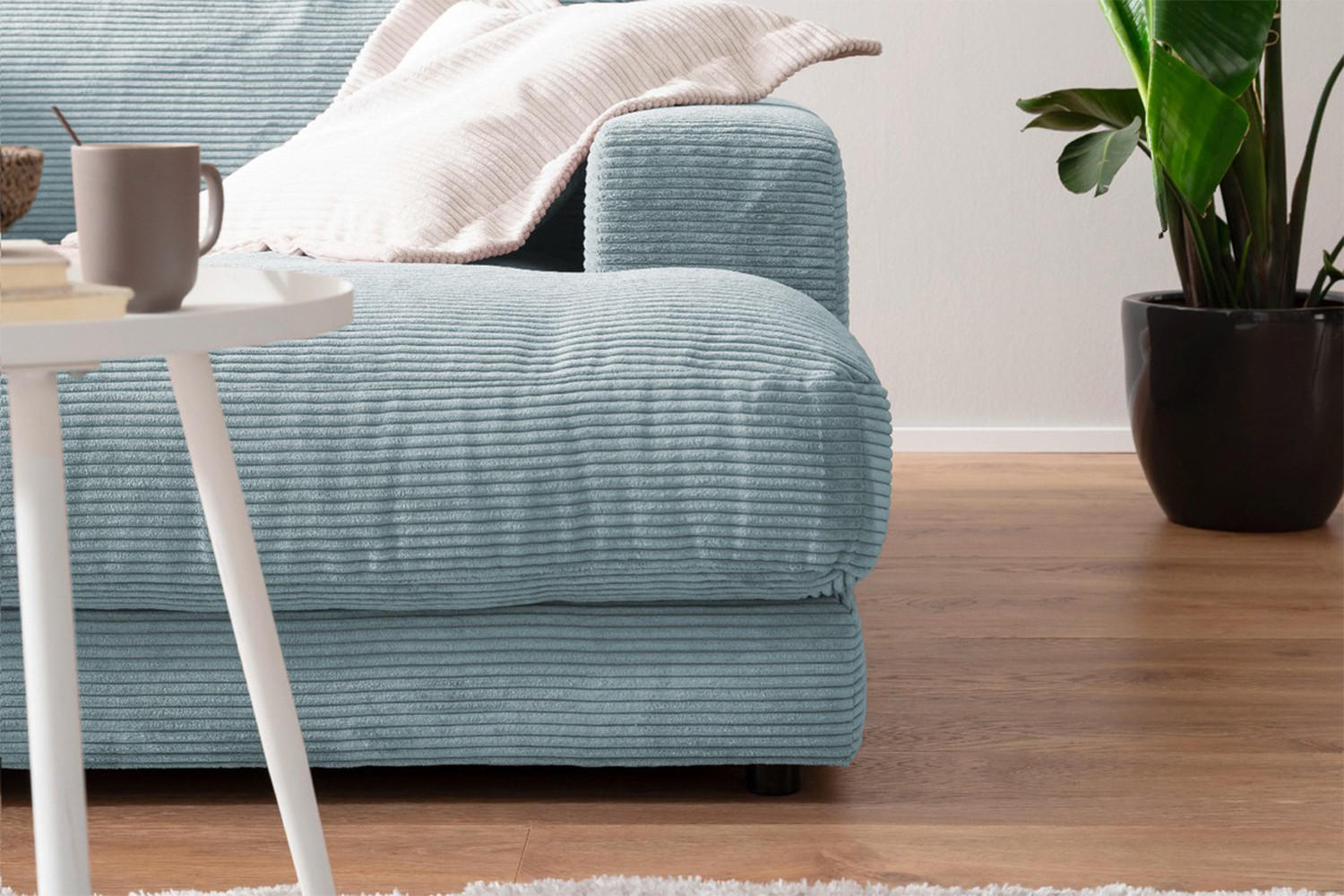 BIG SOFA XL MADELINE Hellblau Cord - Schwarz/Hellblau, Kunststoff/Textil (290/85/190cm) - KAWOLA
