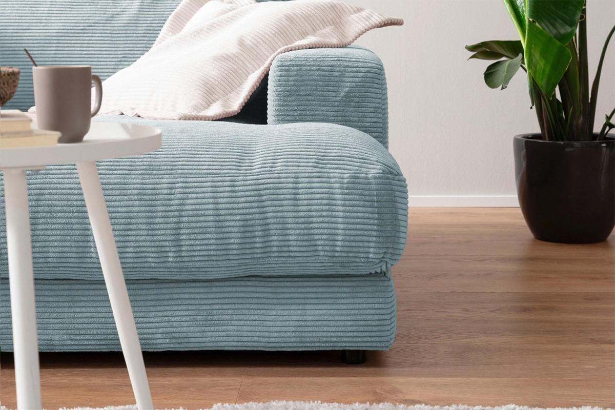 BIG SOFA XL MIT TABLETT SCHWARZ MADELINE Hellblau Cord - Schwarz/Hellblau, Kunststoff/Textil (290/85/190cm) - KAWOLA