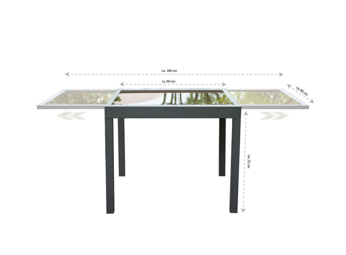 SITZGRUPPE VERANO MADERA - 3 tlg. - Anthrazit/Hellgrau, Glas/Metall - Home Deluxe