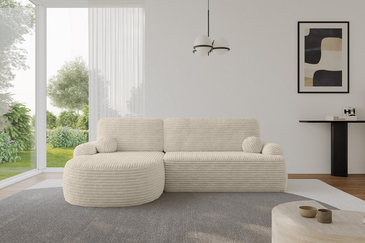 ECKSOFA mit Schlaffunktion und Bettkasten LIRA-L - 264x172x89 Creme - Ecru, Holzwerkstoff/Textil (264/172cm) - ALTDECOR