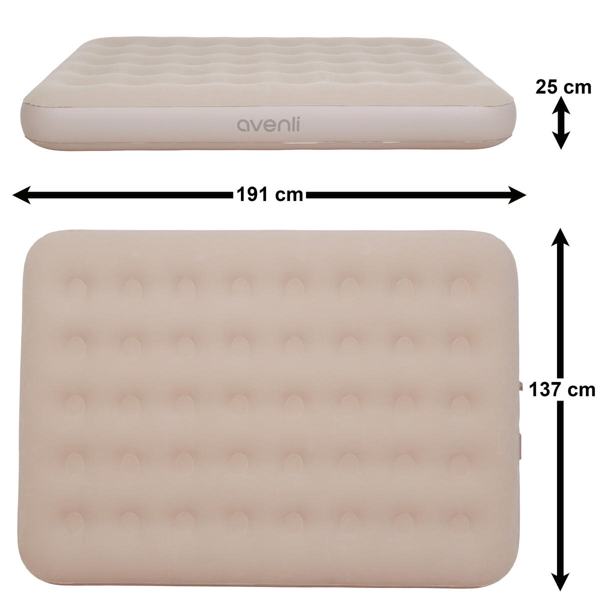 LUFTBETT Luftmatratze selbstaufblasbar Camping CloudCoil beige mit ZenCharge USB Pumpe 191x137x25cm - Beige, Kunststoff (137/191cm) - Avenli