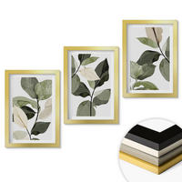WANDBILDER 3er Set - 20x30 cm Goldrahmen - Bemalte Boho-Pflanzenblätter - Goldfarben, Kunststoff (20/30cm) - ArtPrintCave