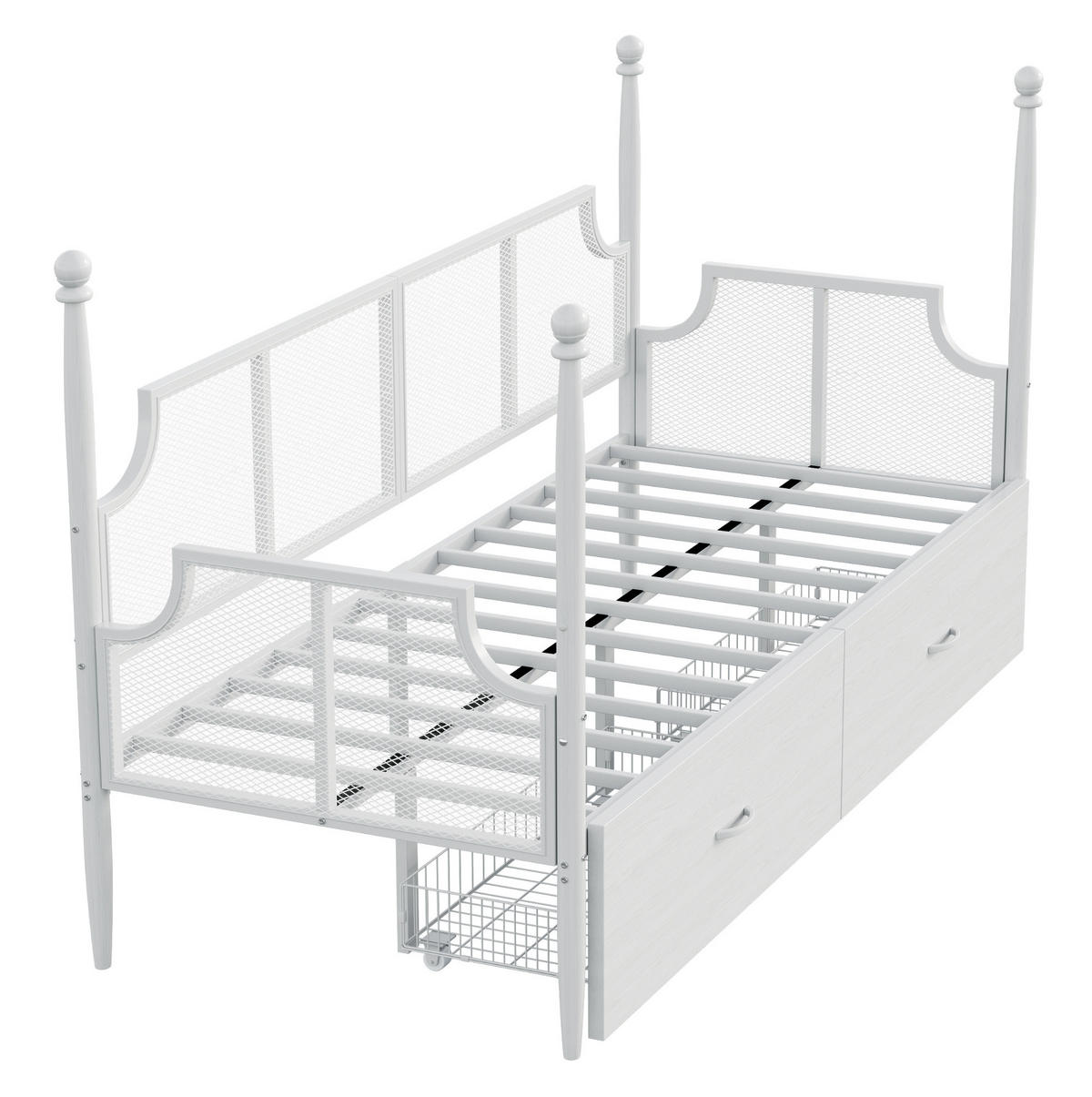 KOVOVÁ postel, 90/200 cm bílá, se 2 zásuvkami a funkcí pohovky - bílá, kov (90/200cm) - BEAOK