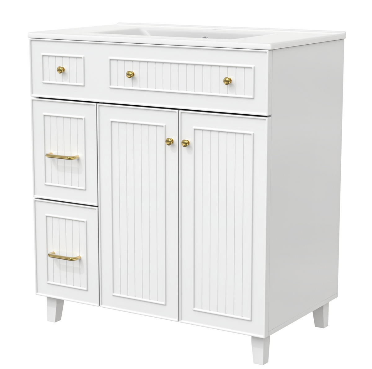 FREISTEHENDER Waschtisch mit Keramikbecken, MDF 81,7x46.8x90 cm, Weiß, Stauraum, pflegeleichte Oberfläche - Weiß, Holzwerkstoff (81.7/90/46.8cm) - Modfu