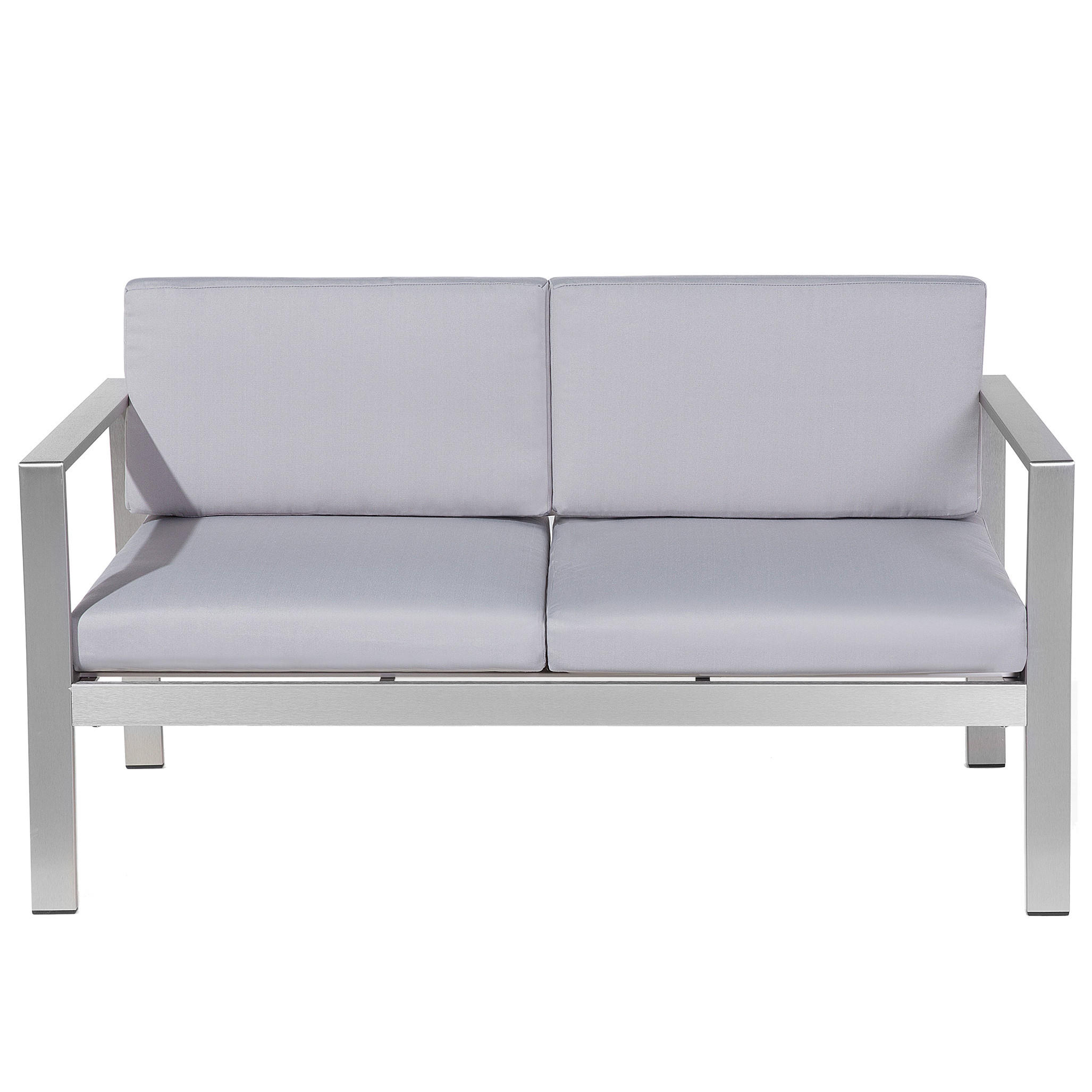 GARTENSOFA Aluminium 2-Sitzer Auflagen hellgrau Salerno - Hellgrau, Metall (142/80/70cm) - Beliani