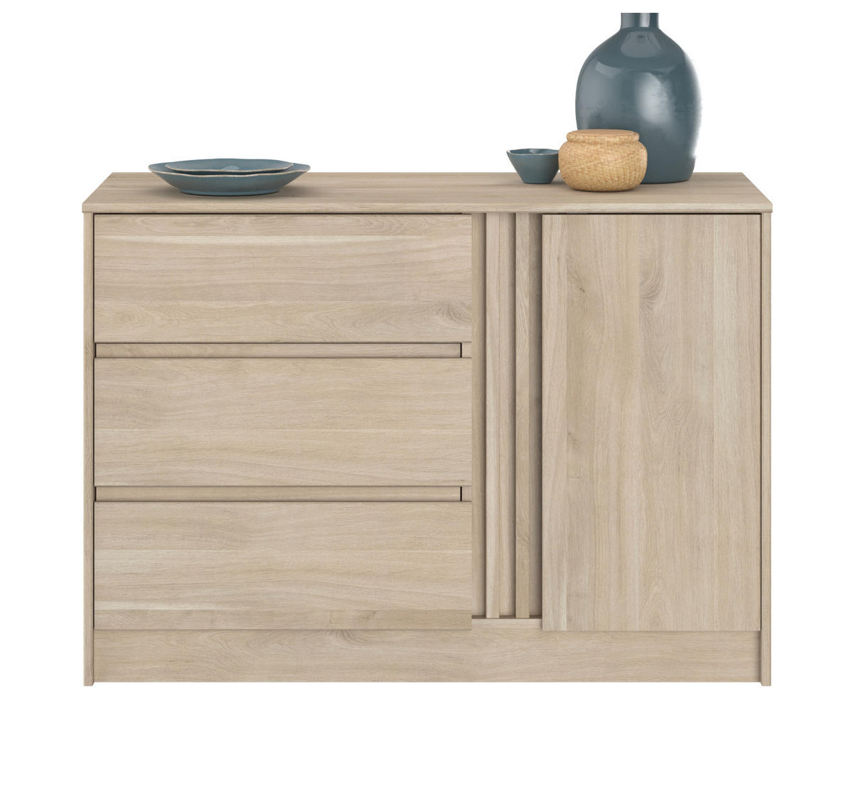 KOMMODE Eiche japanisch 110 cm, Sideboard mit 3 Schubladen - Eichefarben, Holzwerkstoff (110/77/50cm) - Parisot Meuble