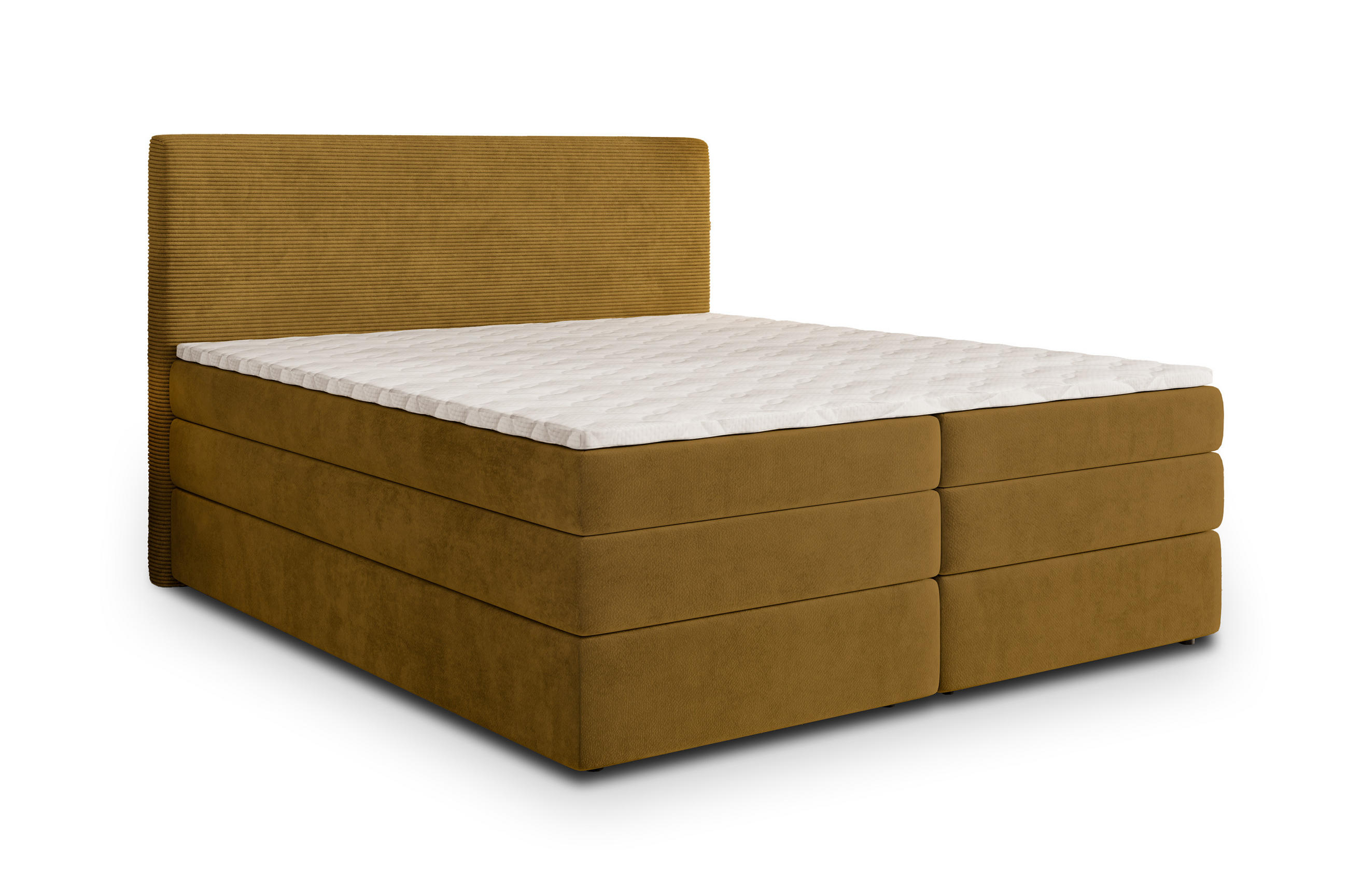BOXSPRINGBETT MATERN 180x200 cm mit Matratze und Topper - Gelb - Gelb, Holz (180/200cm) - MASSENO