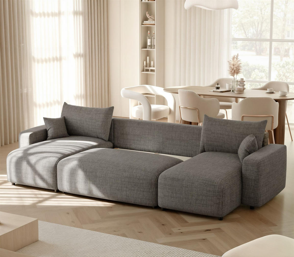WOHNLANDSCHAFT Luna Mit Schlaffunktion - Grau, Holzwerkstoff/Textil (318/79/145cm) - Fun Möbel