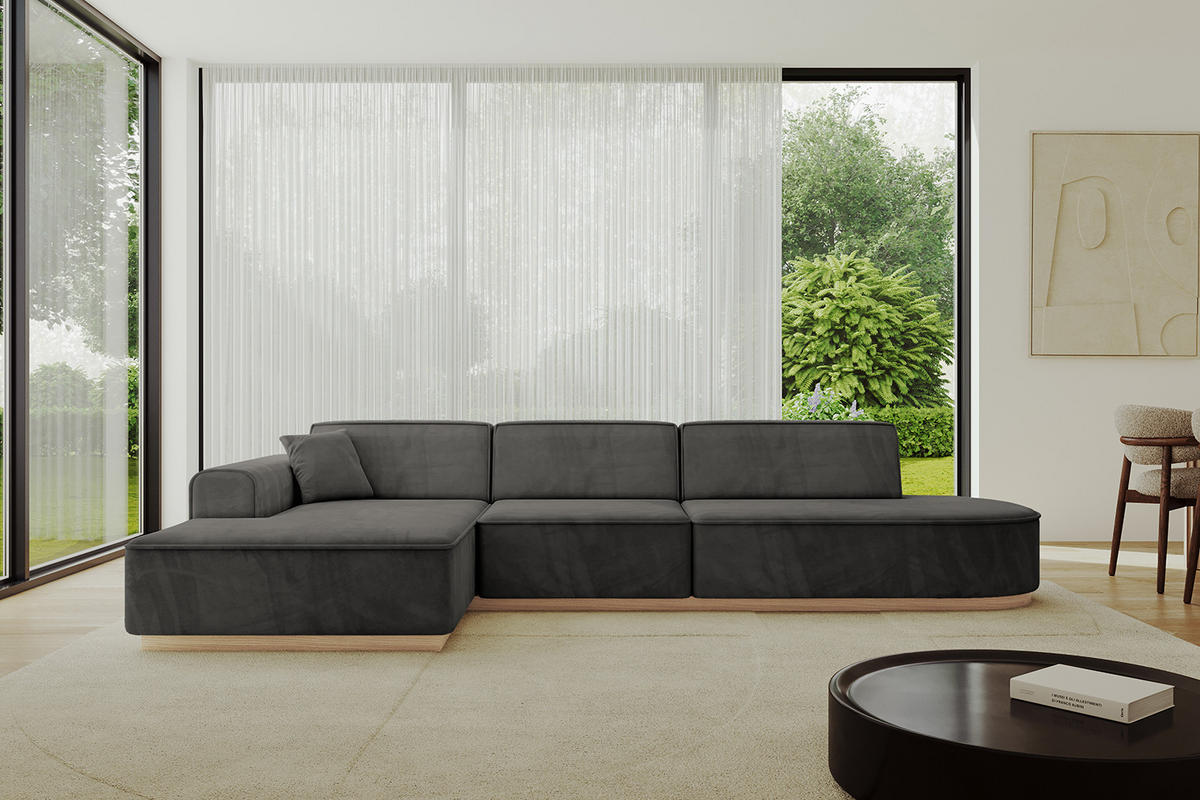ECKSOFA Ottomane Links IREA-L2 - 327x165x80 cm Ecru - Anthrazit, Holzwerkstoff/Textil (327/165cm) - ALTDECOR