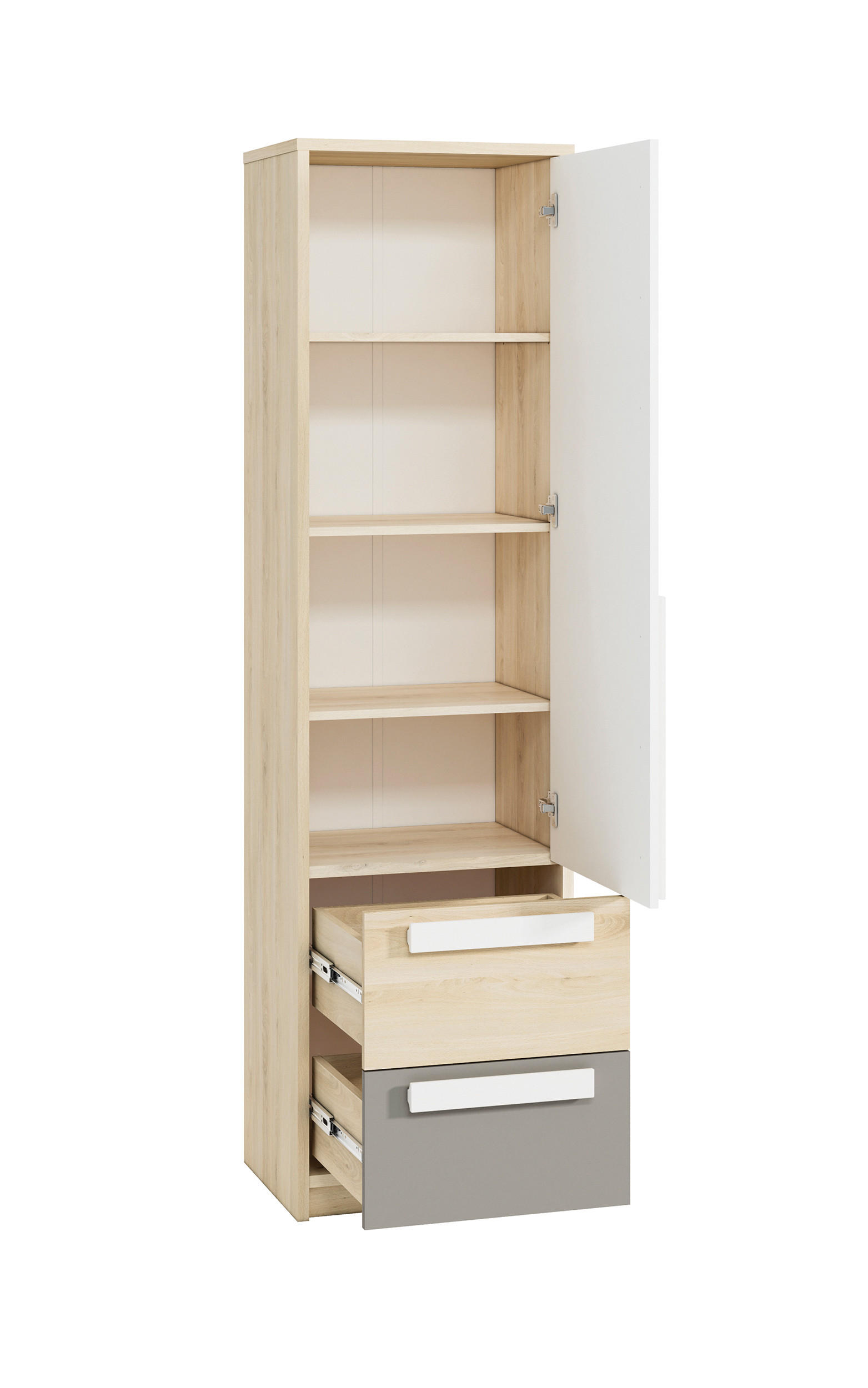 STAURAUMSCHRANK Drop Fjord Buche / weiß / grau 55 / 40 / 199cm - Weiß/Braun, Holz/Holzwerkstoff (55/199/40cm) - Feldmann-Wohnen