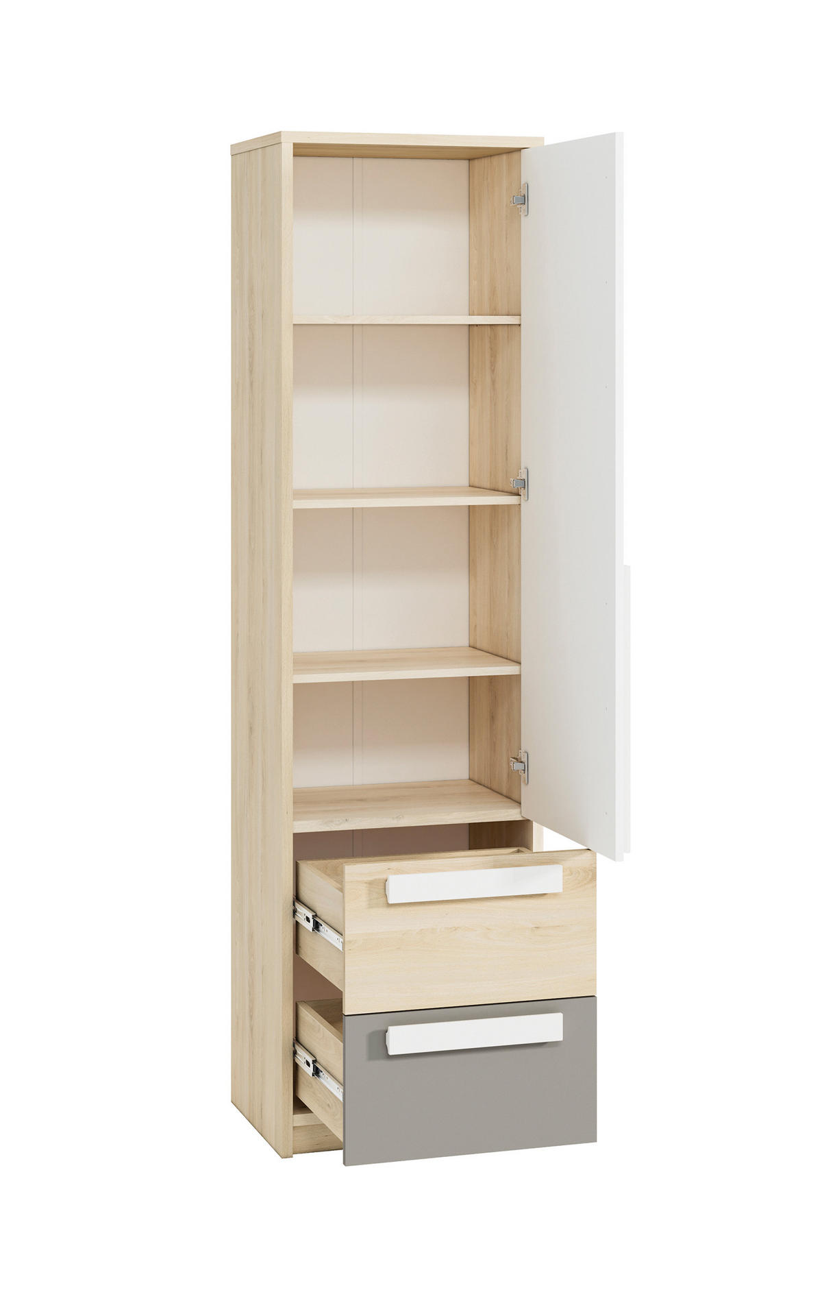 STAURAUMSCHRANK Drop Fjord Buche / weiß / grau 55 / 40 / 199cm - Weiß/Braun, Holz/Holzwerkstoff (55/199/40cm) - Feldmann-Wohnen