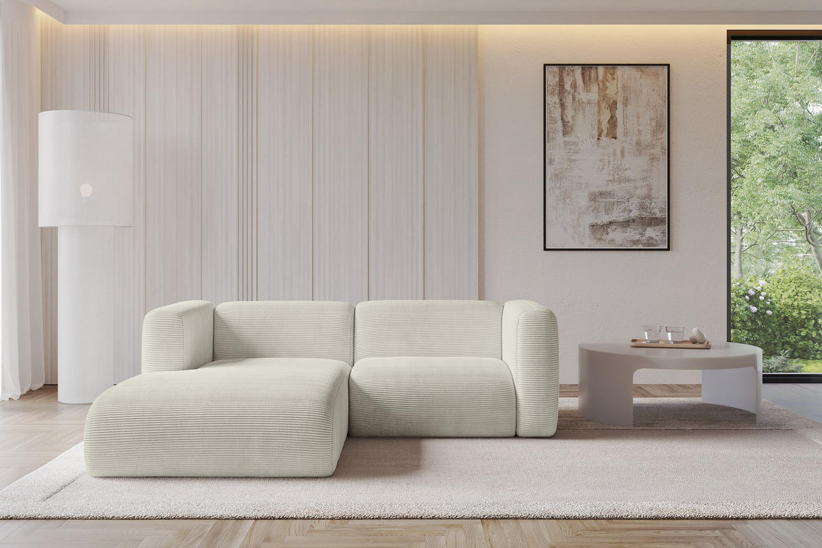 ECKSOFA Ottomane Links MIRA-L1 227x179x89 Creme Cord - Ecru/Creme, Holzwerkstoff/Kunststoff (227/179cm) - ALTDECOR